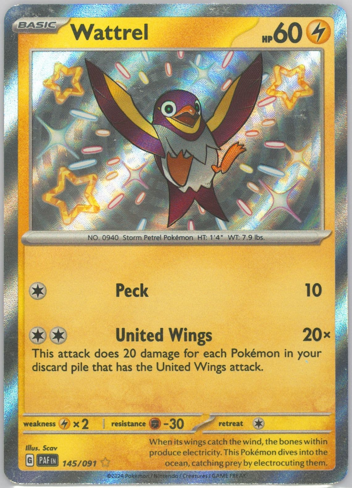 Wattrel Shiny Rare (145) 2024 Pokemon Paf EN-Paldean Fates