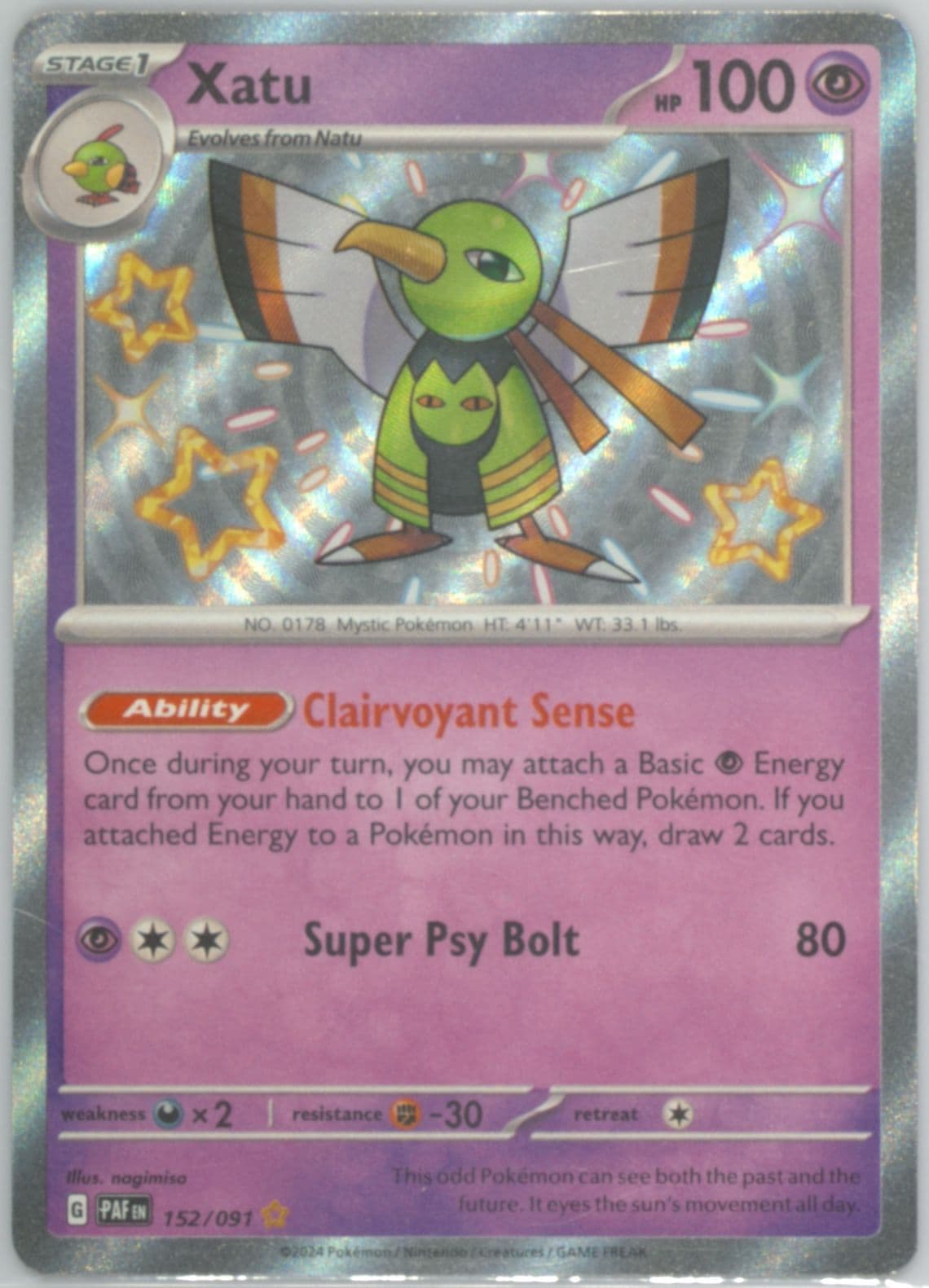 Xatu Shiny Rare (152) 2024 Pokemon Paf EN-Paldean Fates