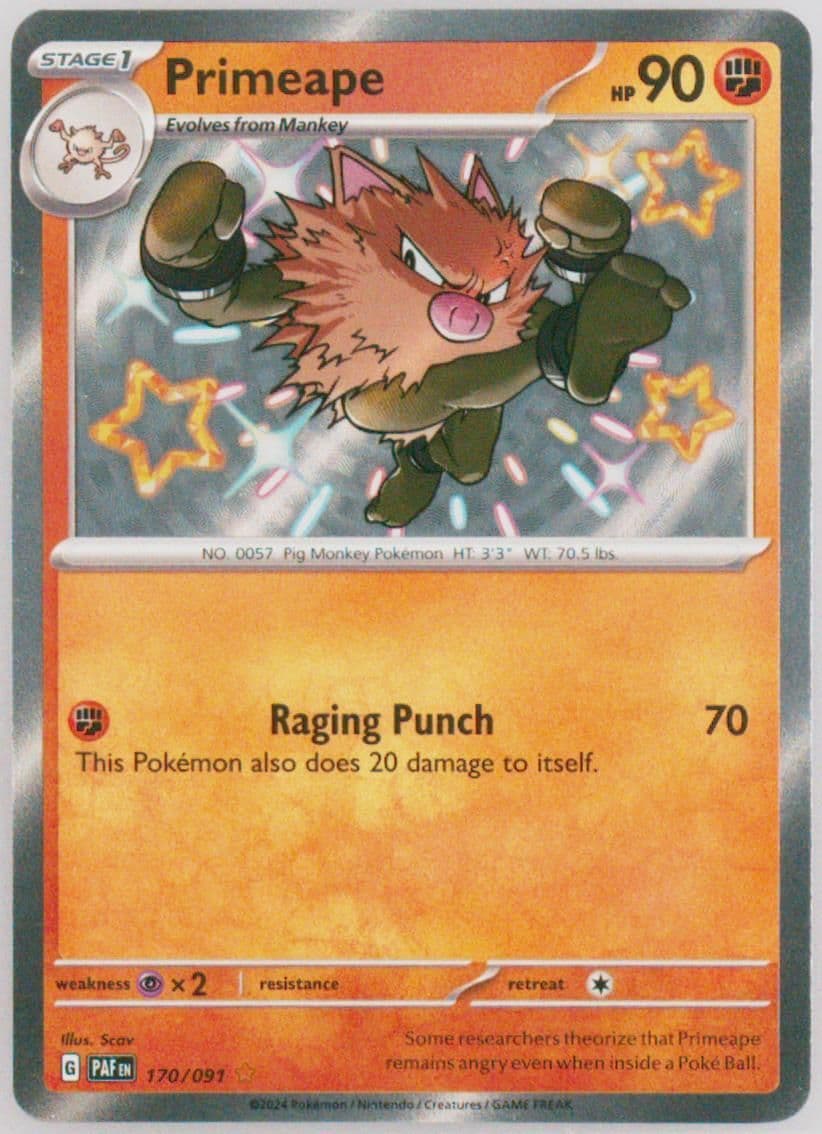 Primeape Shiny Rare (170) 2024 Pokemon Paf EN-Paldean Fates