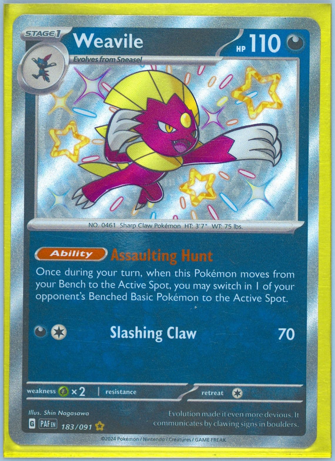 Weavile Shiny Rare (183) 2024 Pokemon Paf EN-Paldean Fates