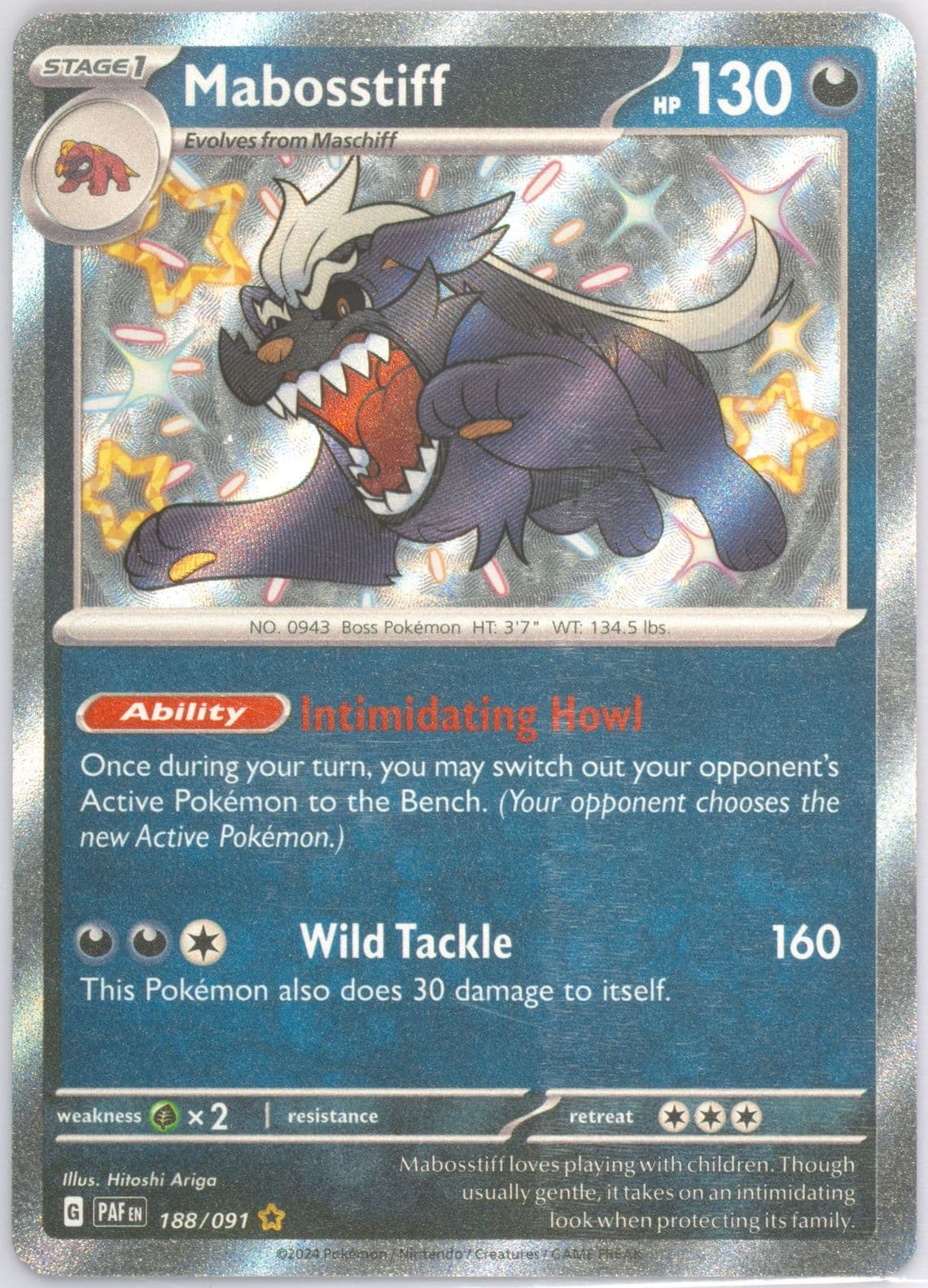 Mabosstiff Shiny Rare (188) 2024 Pokemon Paf EN-Paldean Fates