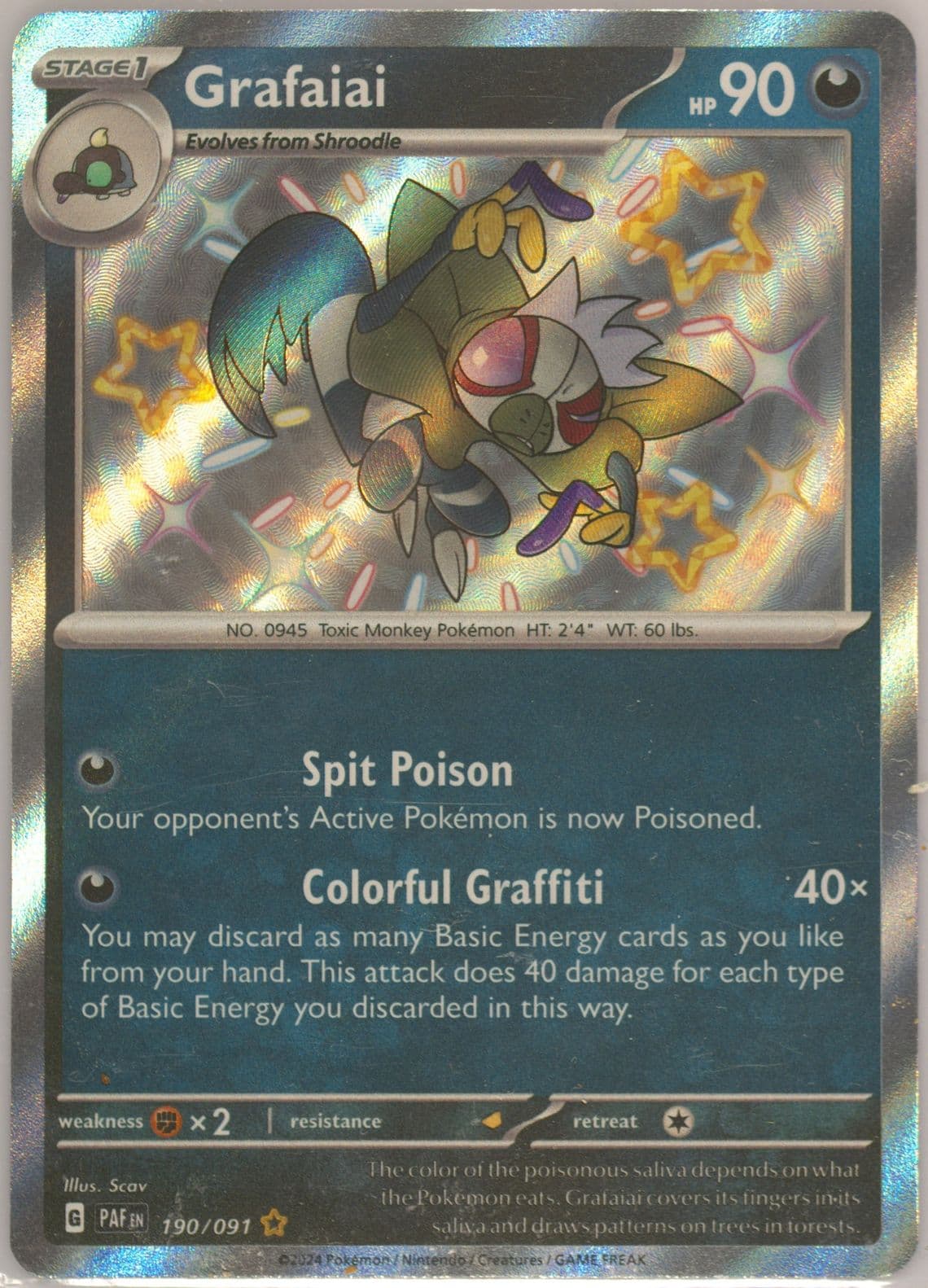 Grafaiai Shiny Rare (190) 2024 Pokemon Paf EN-Paldean Fates