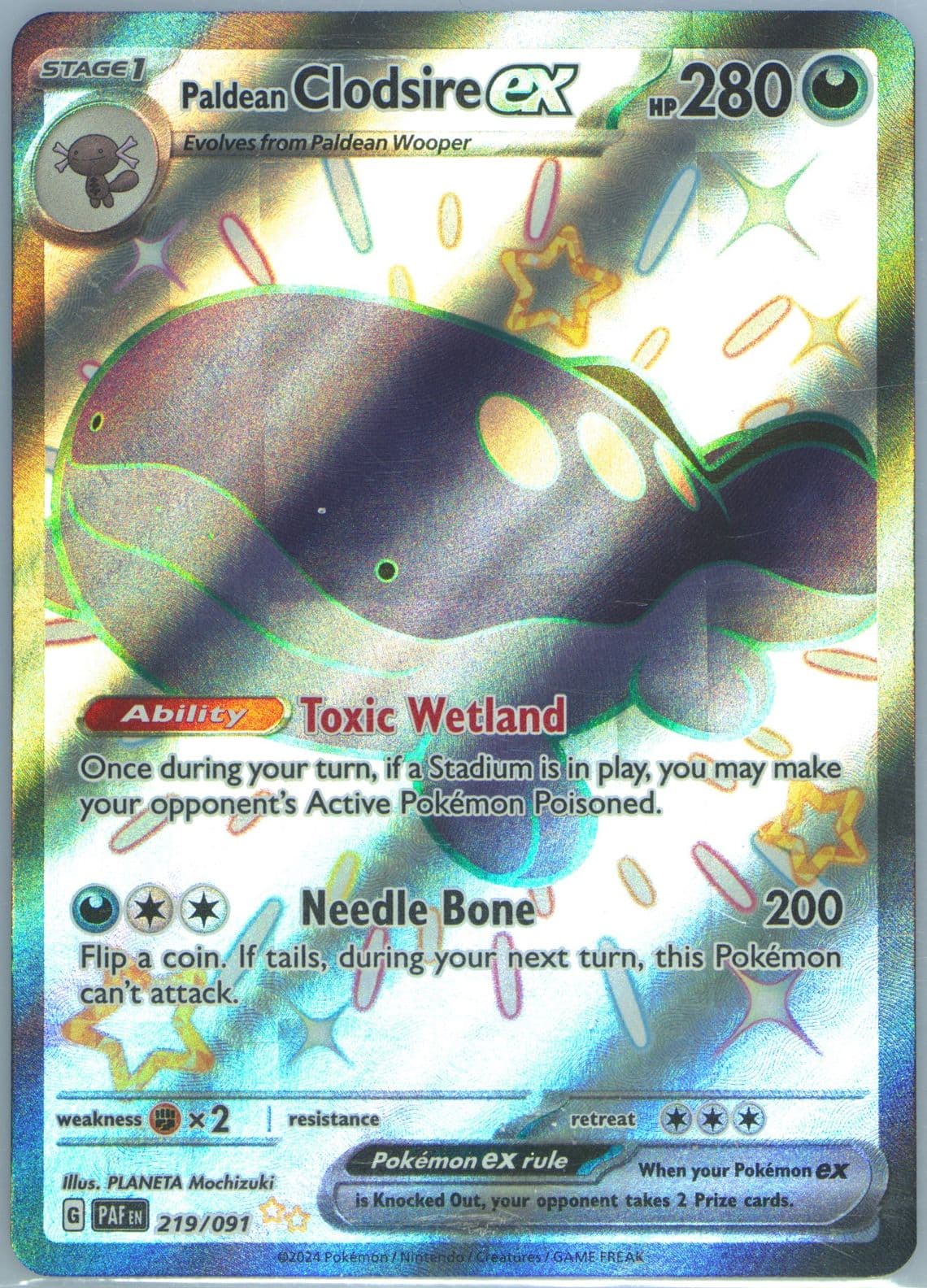 Paldean Clodsire EX Shiny Ultra Rare (219) 2024 Pokemon Paf EN-Paldean Fates