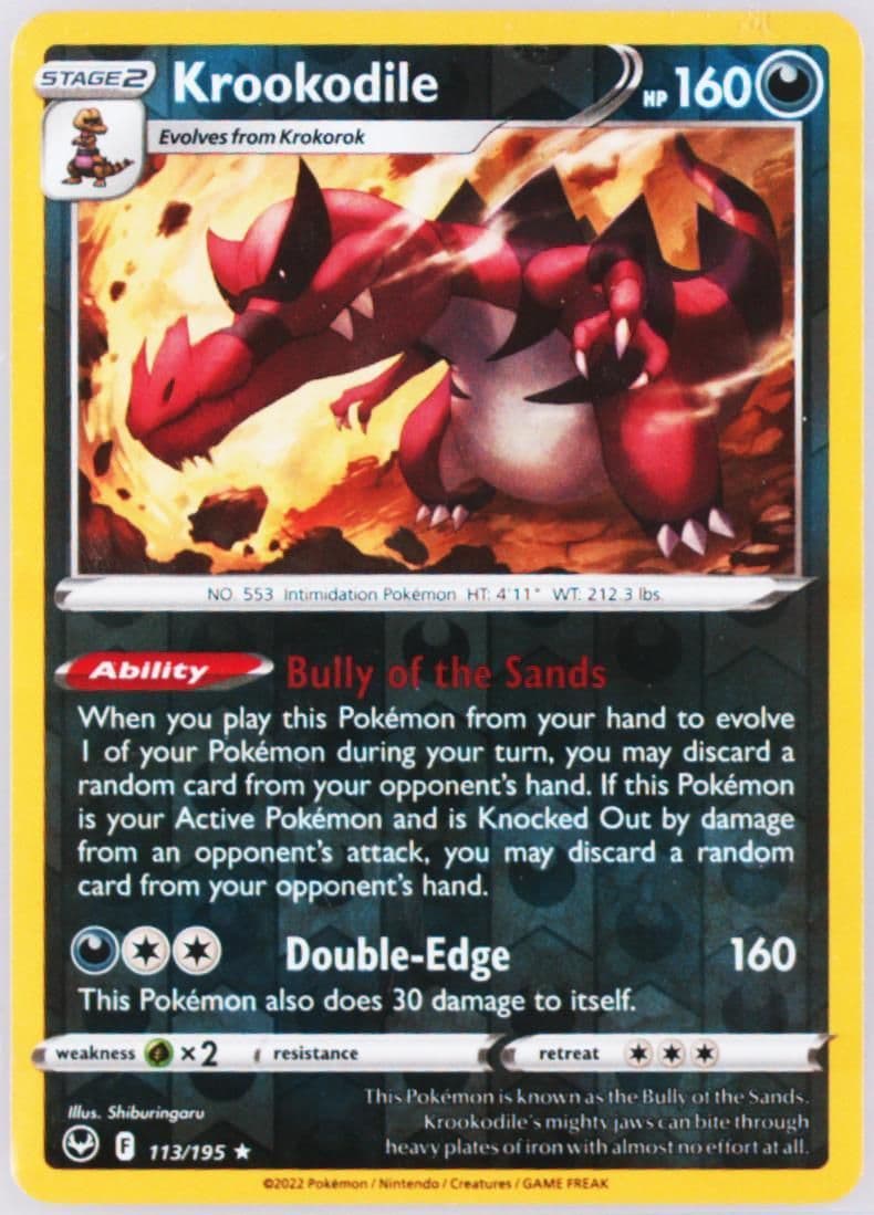 Krookodile-Reverse Foil (113) 2022 Pokemon Sword & Shield Silver Tempest