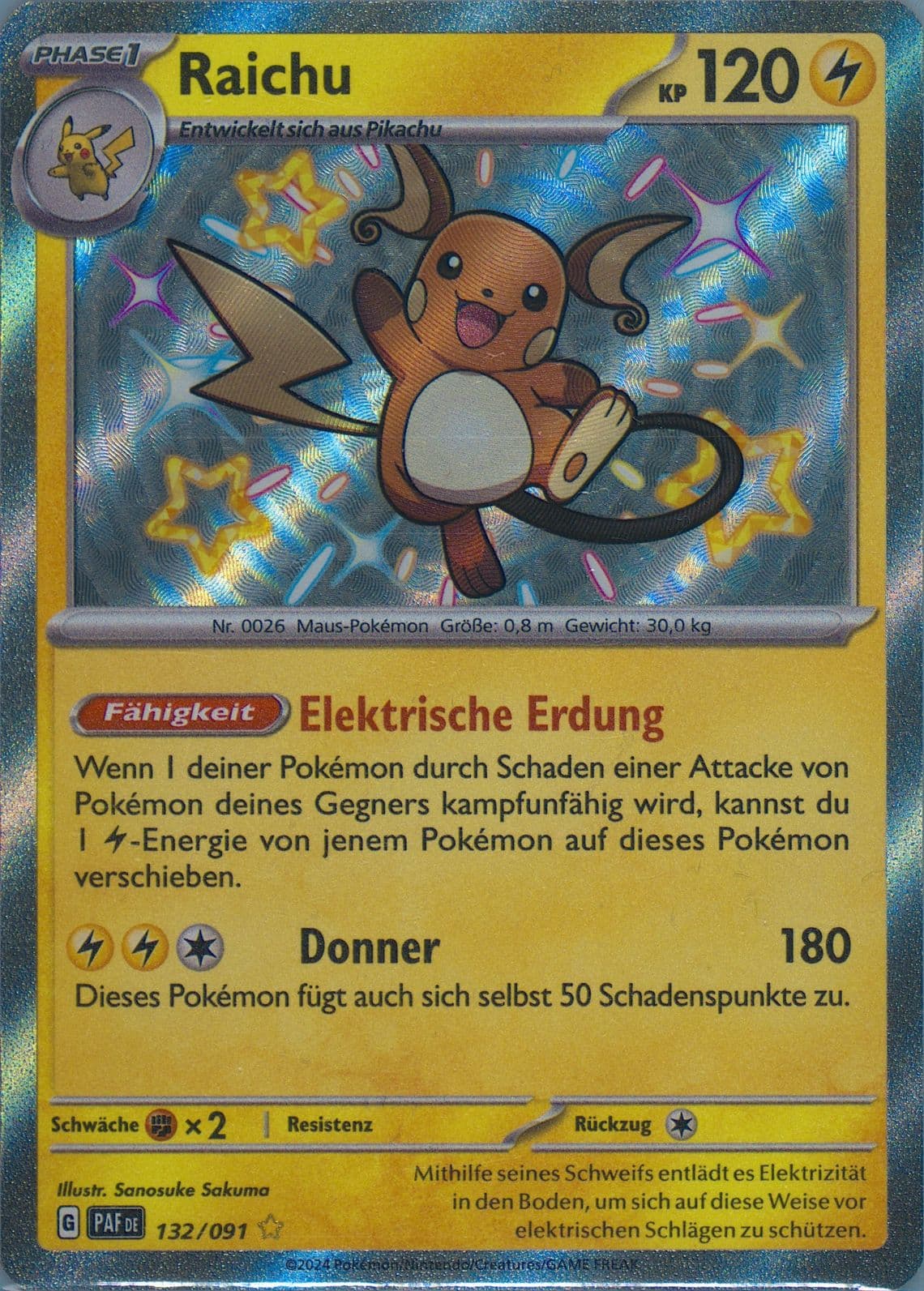 Raichu Shiny Rare (132) 2024 Pokemon German Paf de-Paldean Fates