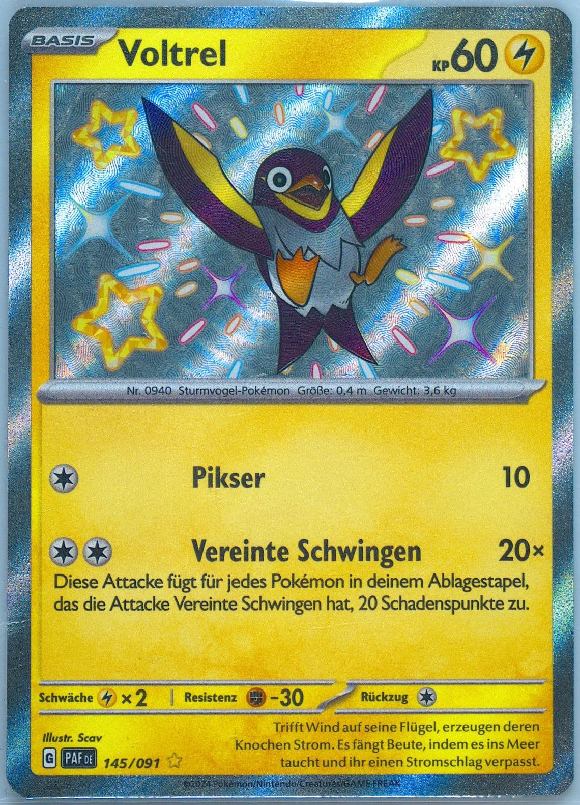 Wattrel Shiny Rare (145) 2024 Pokemon German Paf de-Paldean Fates