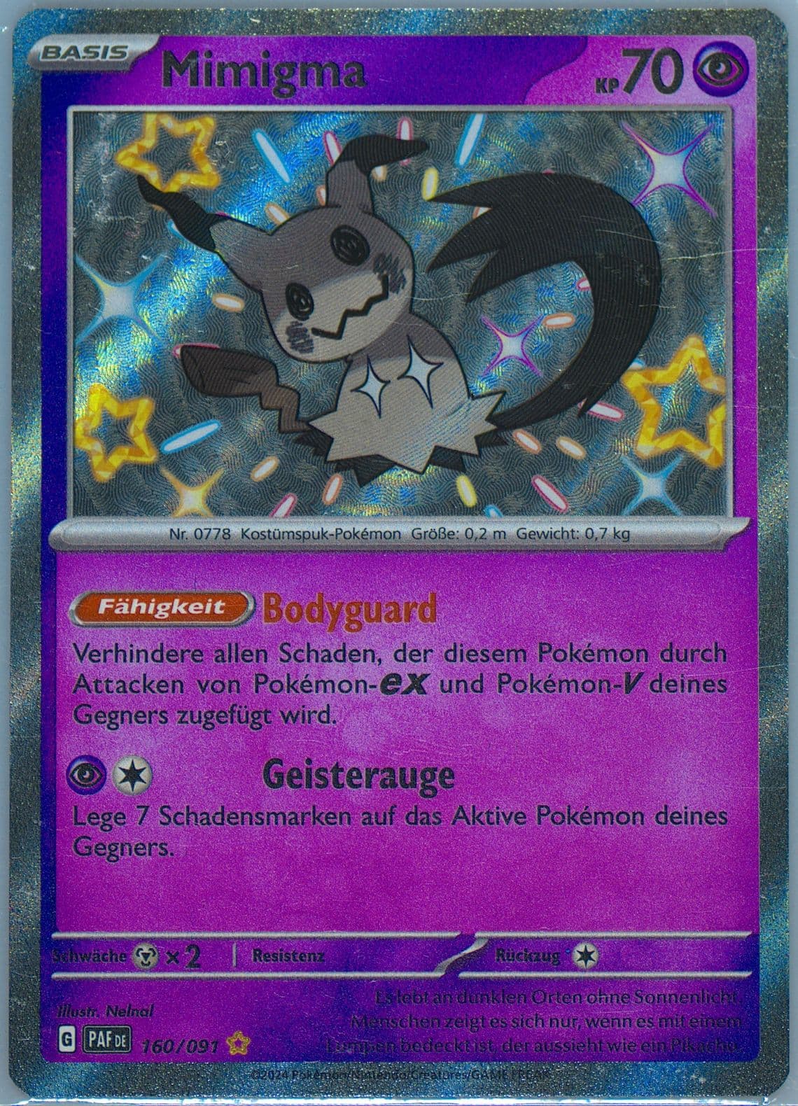 Mimikyu Shiny Rare (160) 2024 Pokemon German Paf de-Paldean Fates