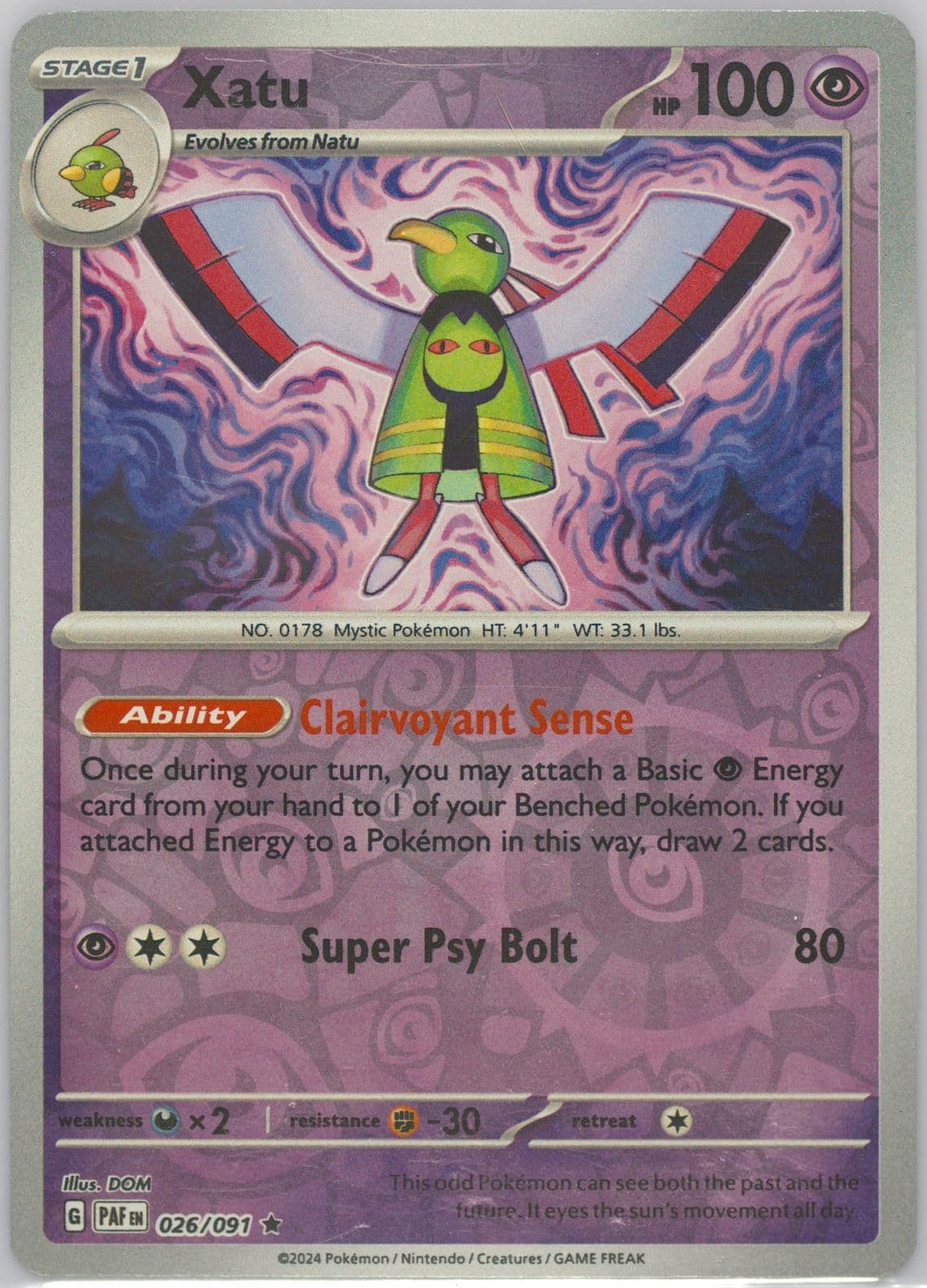 Xatu Reverse Holo (026) 2024 Pokemon Paf EN-Paldean Fates