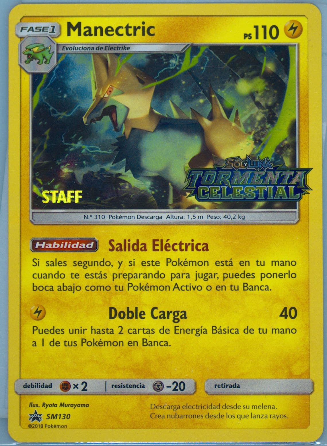 Manectric-Holo Celestial Storm Prerelease-Staff-Spanish (SM130) 2018 Pokemon SM Black Star Promo