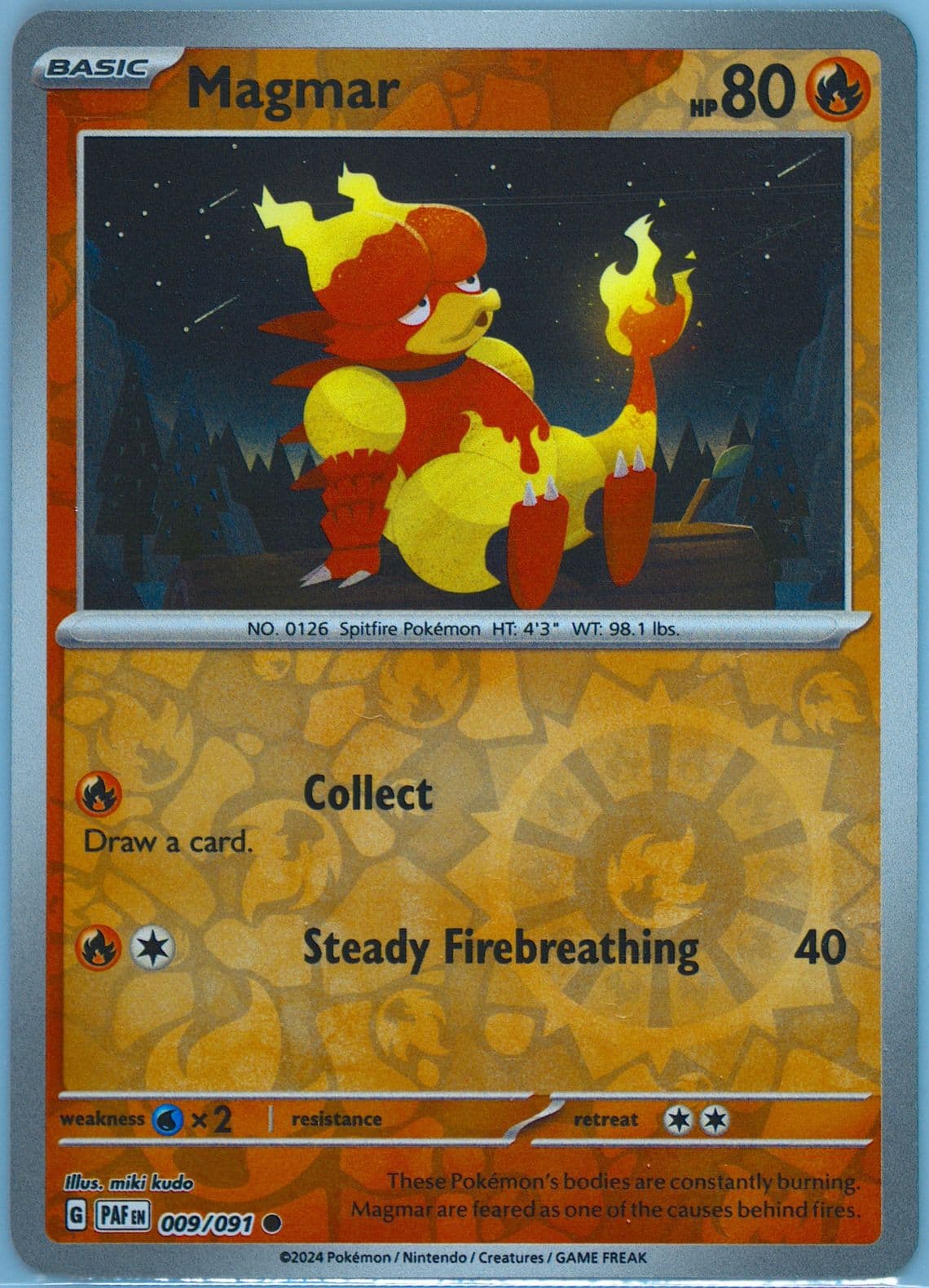 Magmar Reverse Holo (009) 2024 Pokemon Paf EN-Paldean Fates