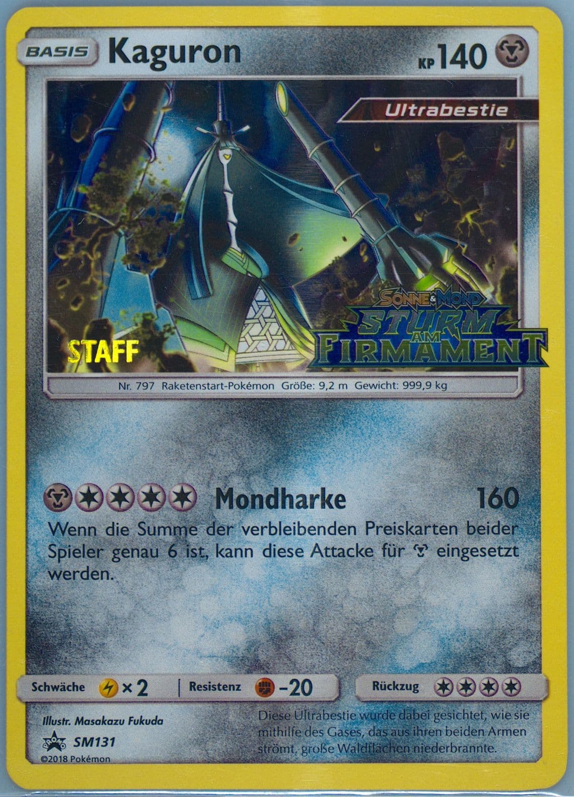 Kaguron-Holo Celestial Storm Prerelease-Staff-German (SM131) 2018 Pokemon SM Black Star Promo
