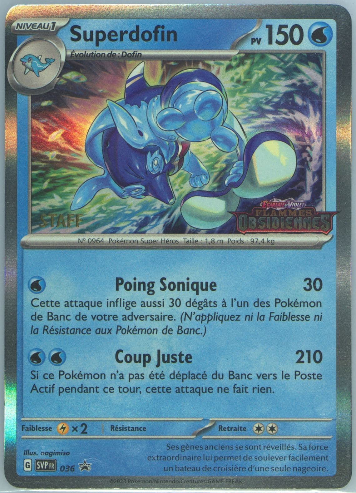 Palafin Obsidian Flames Prerelease-Staff (036) 2023 Pokemon French Svp FR-SV Black Star Promo