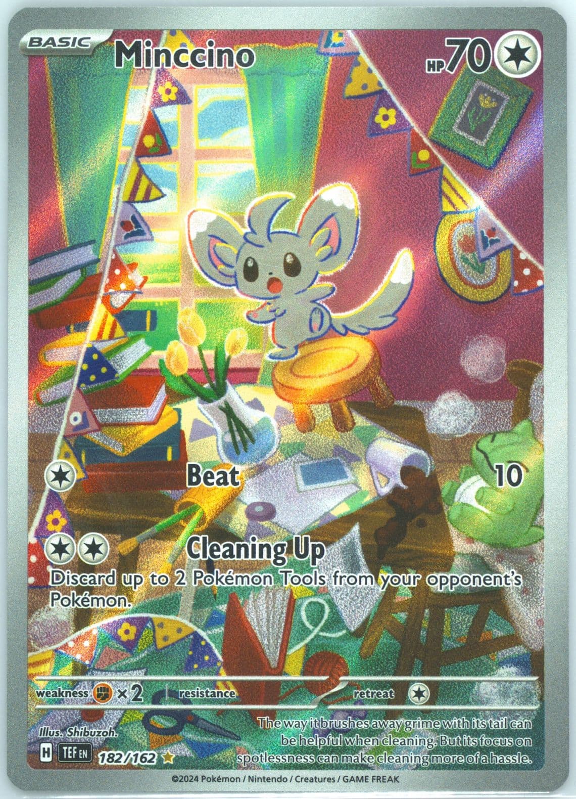 Minccino Illustration Rare (182) 2024 Pokemon Tef EN-Temporal Forces