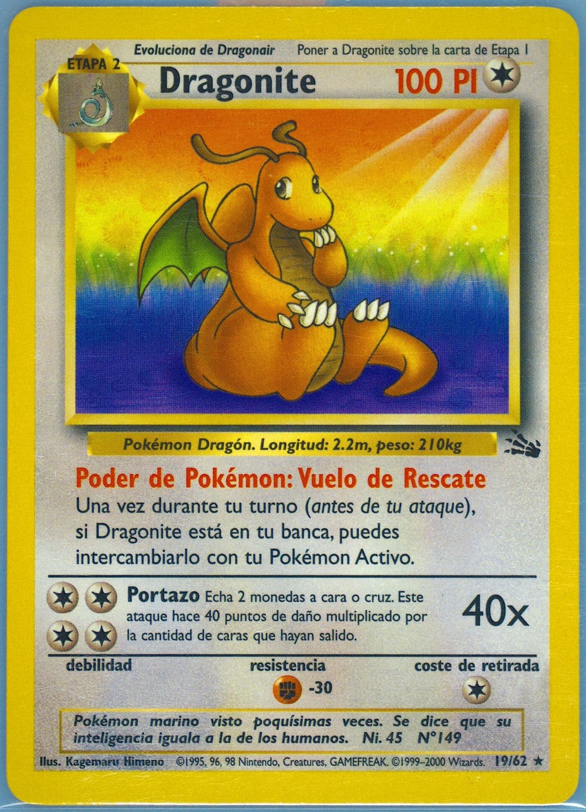 Dragonite (19) 2000 Pokemon Spanish Fossil