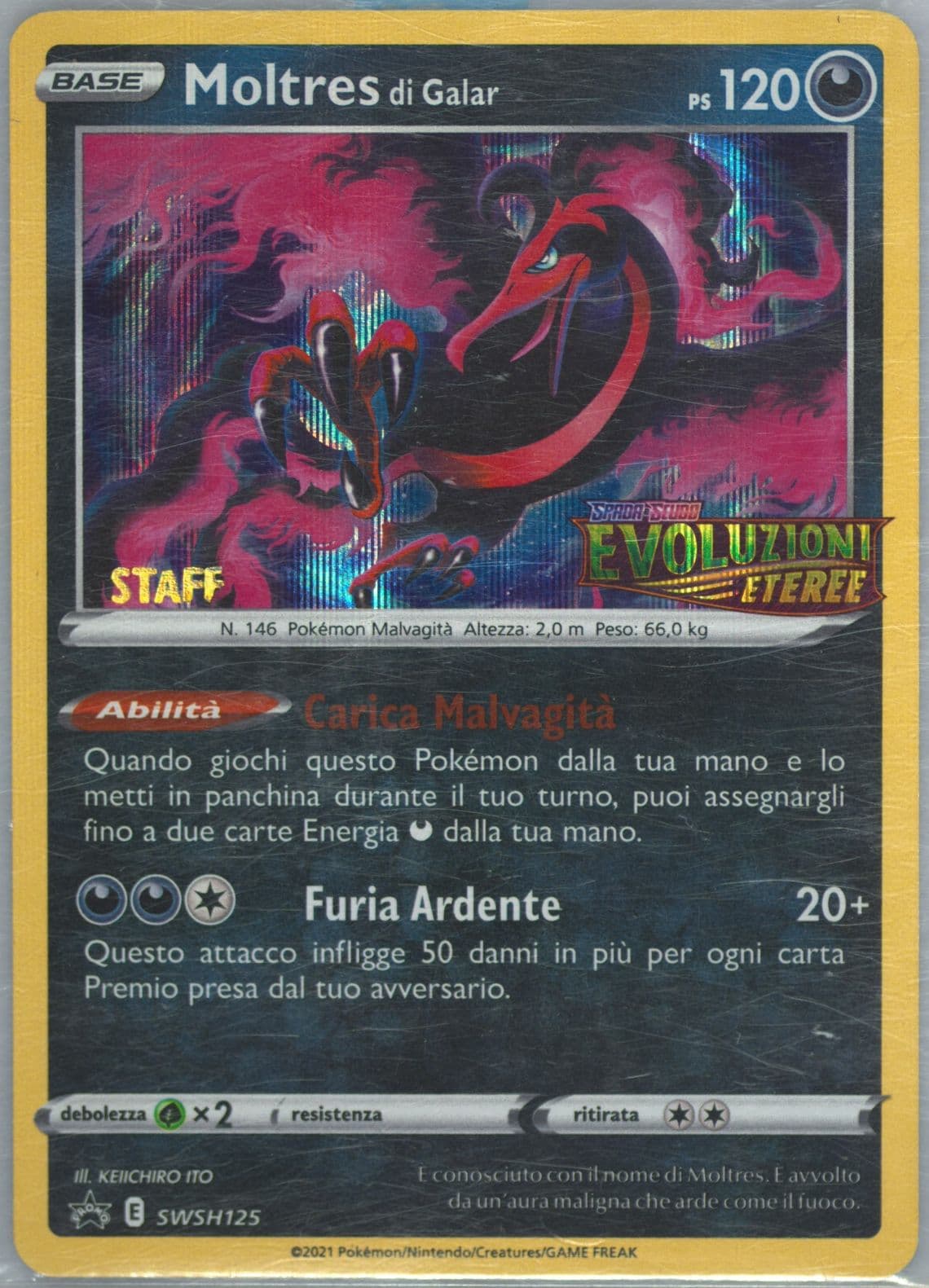 Moltres DI Galar-Holo Prerelease-Staff-Italian (125) 2021 Pokemon Swsh Black Star Promo