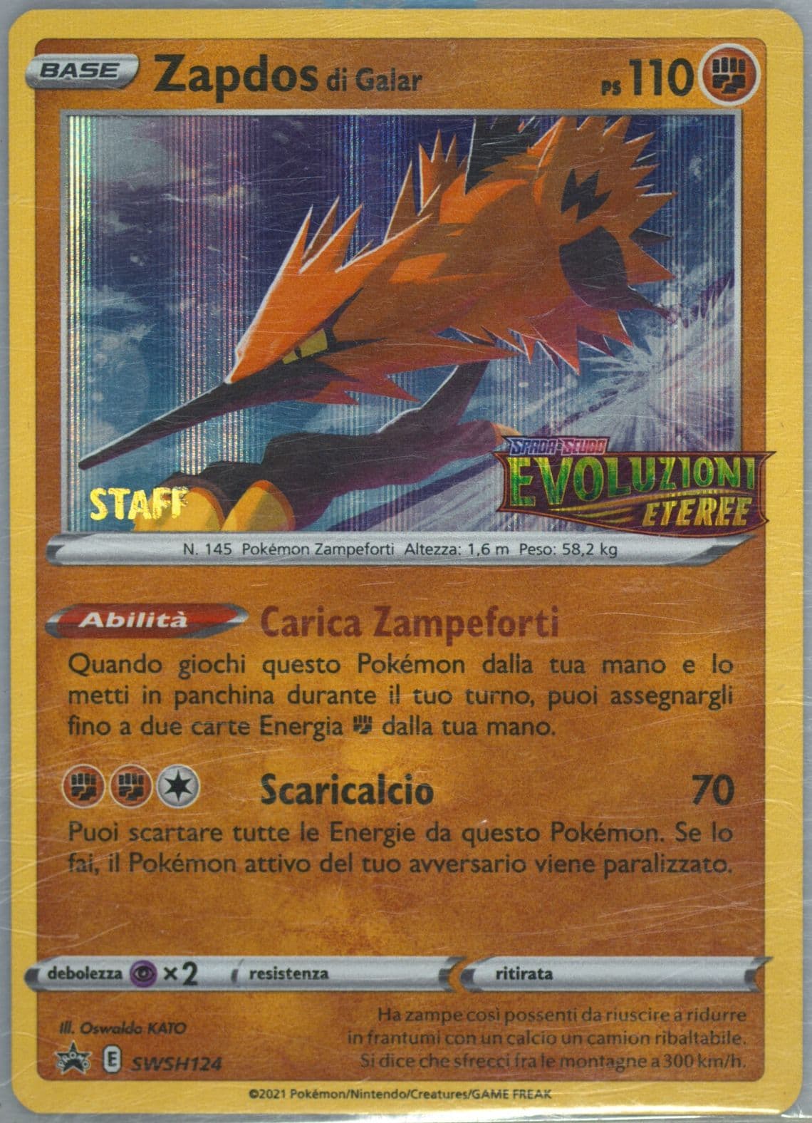 Zapdos DI Galar-Holo Prerelease-Staff-Italian (124) 2021 Pokemon Swsh Black Star Promo
