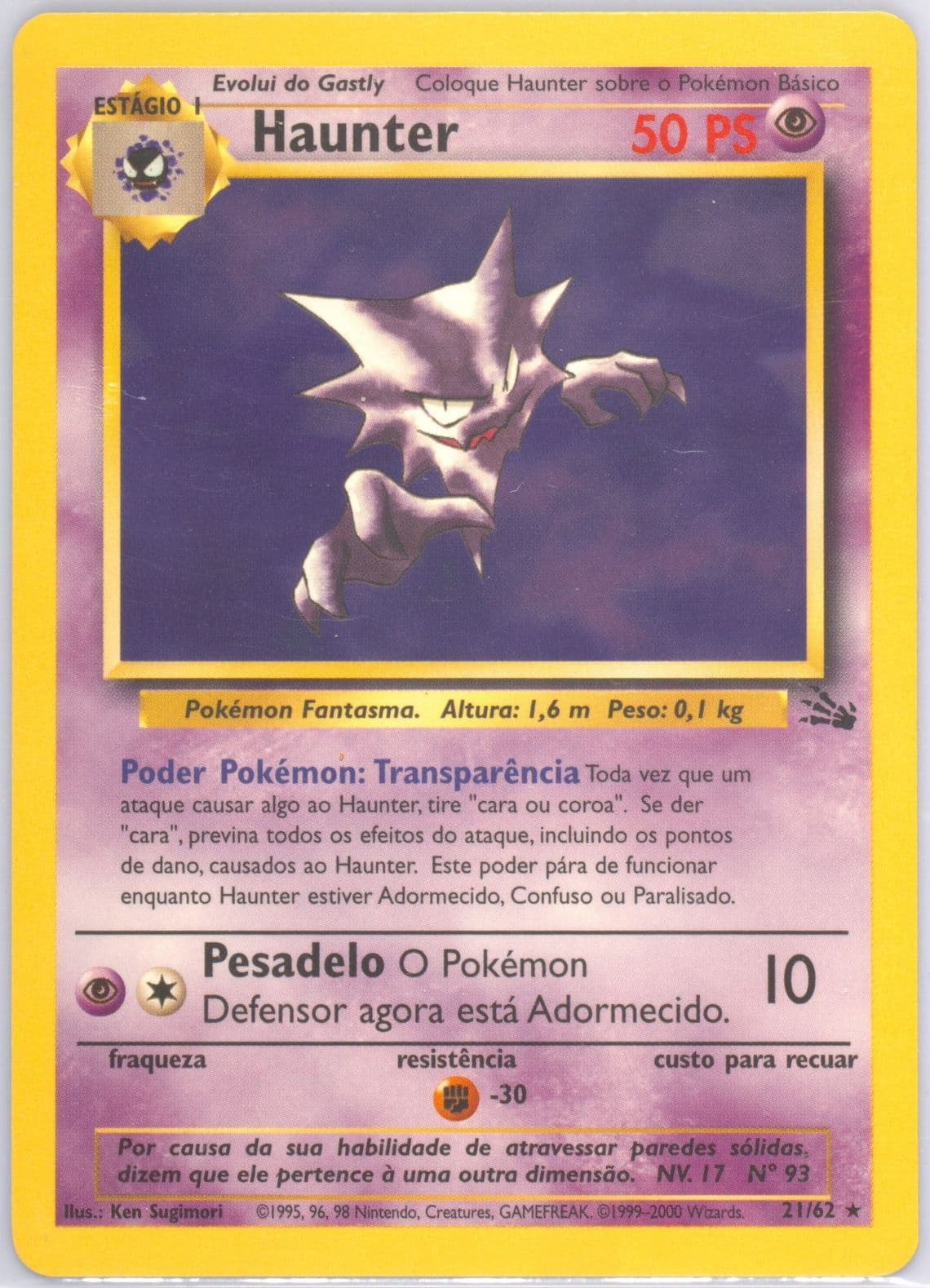 Haunter (21) 2000 Pokemon Portuguese Fossil