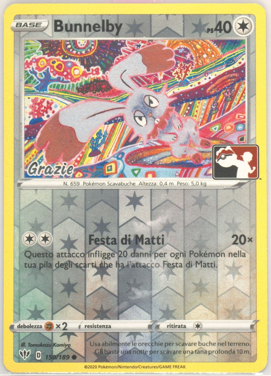 Bunnelby-Reverse Foil Thank You Stamp-Italian (150) 2020 Pokemon Sword & Shield Darkness Ablaze
