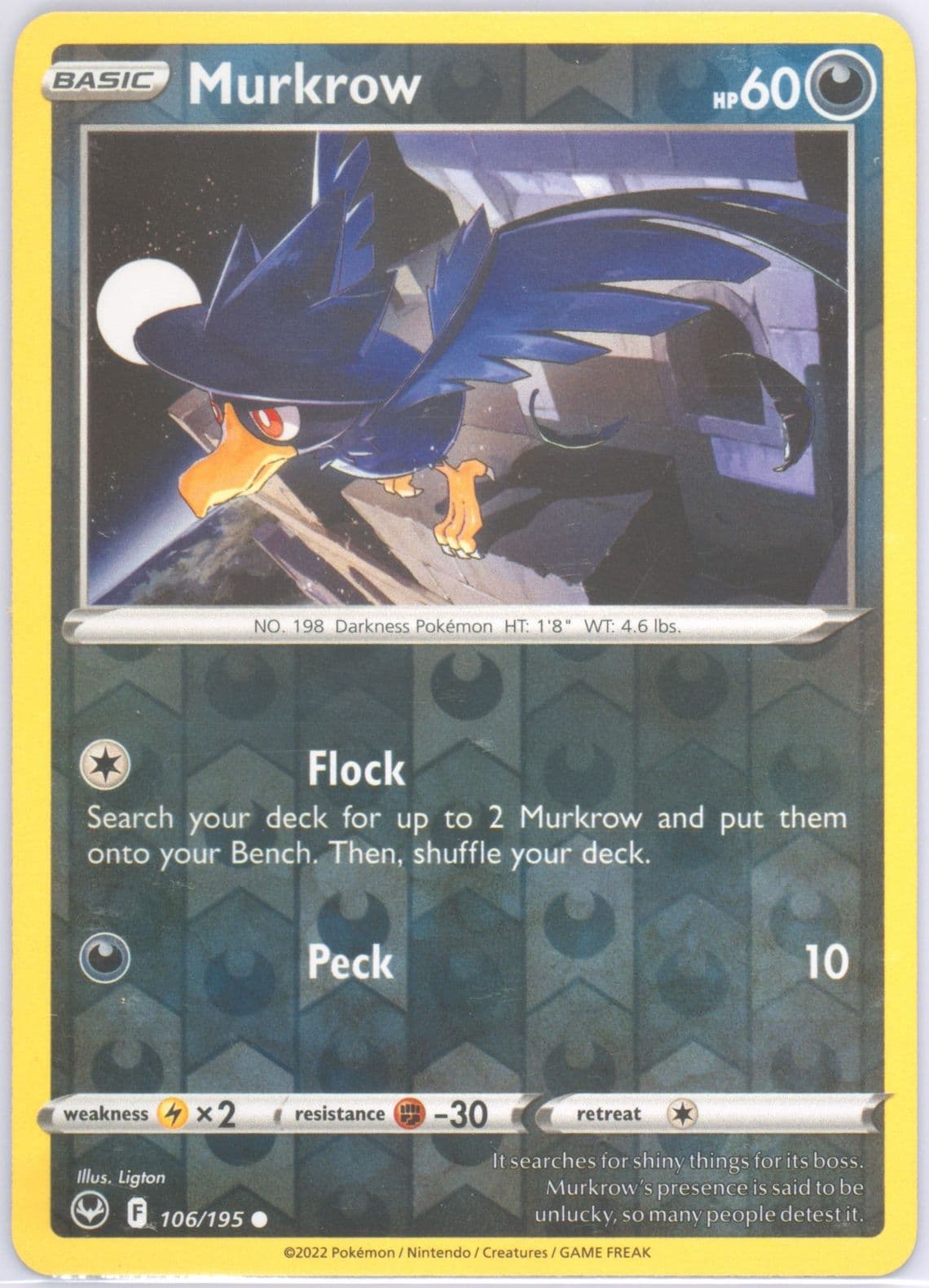 Murkrow-Reverse Foil (106) 2022 Pokemon Sword & Shield Silver Tempest