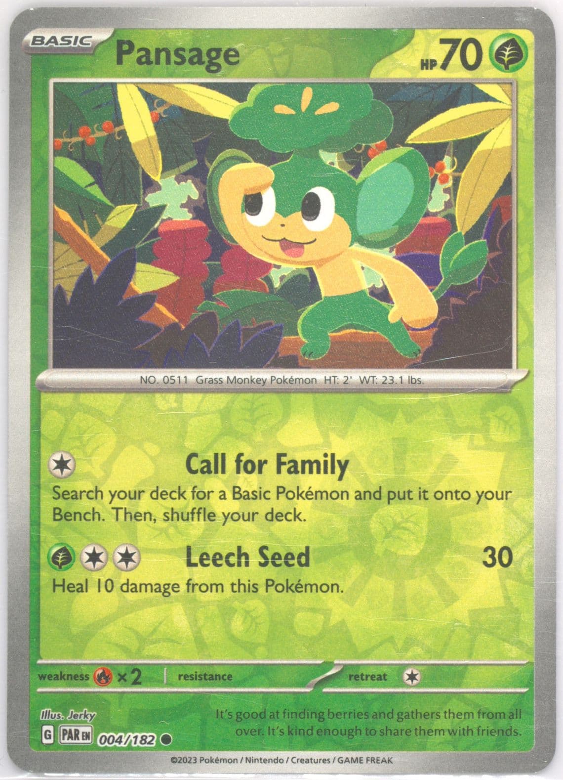 Pansage Reverse Holo (004) 2023 Pokemon Par EN-Paradox Rift