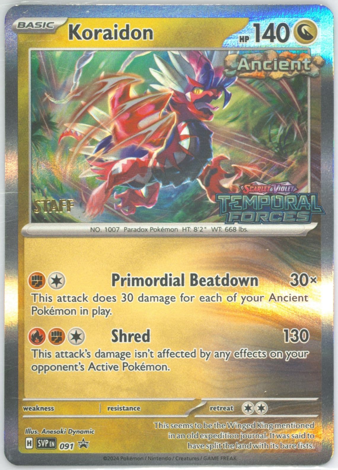 Koraidon Temporal Forces Prerelease-Staff (091) 2024 Pokemon Svp EN-SV Black Star Promo