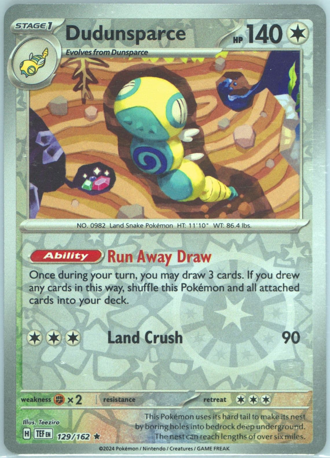 Dudunsparce Reverse Holo (129) 2024 Pokemon Tef EN-Temporal Forces