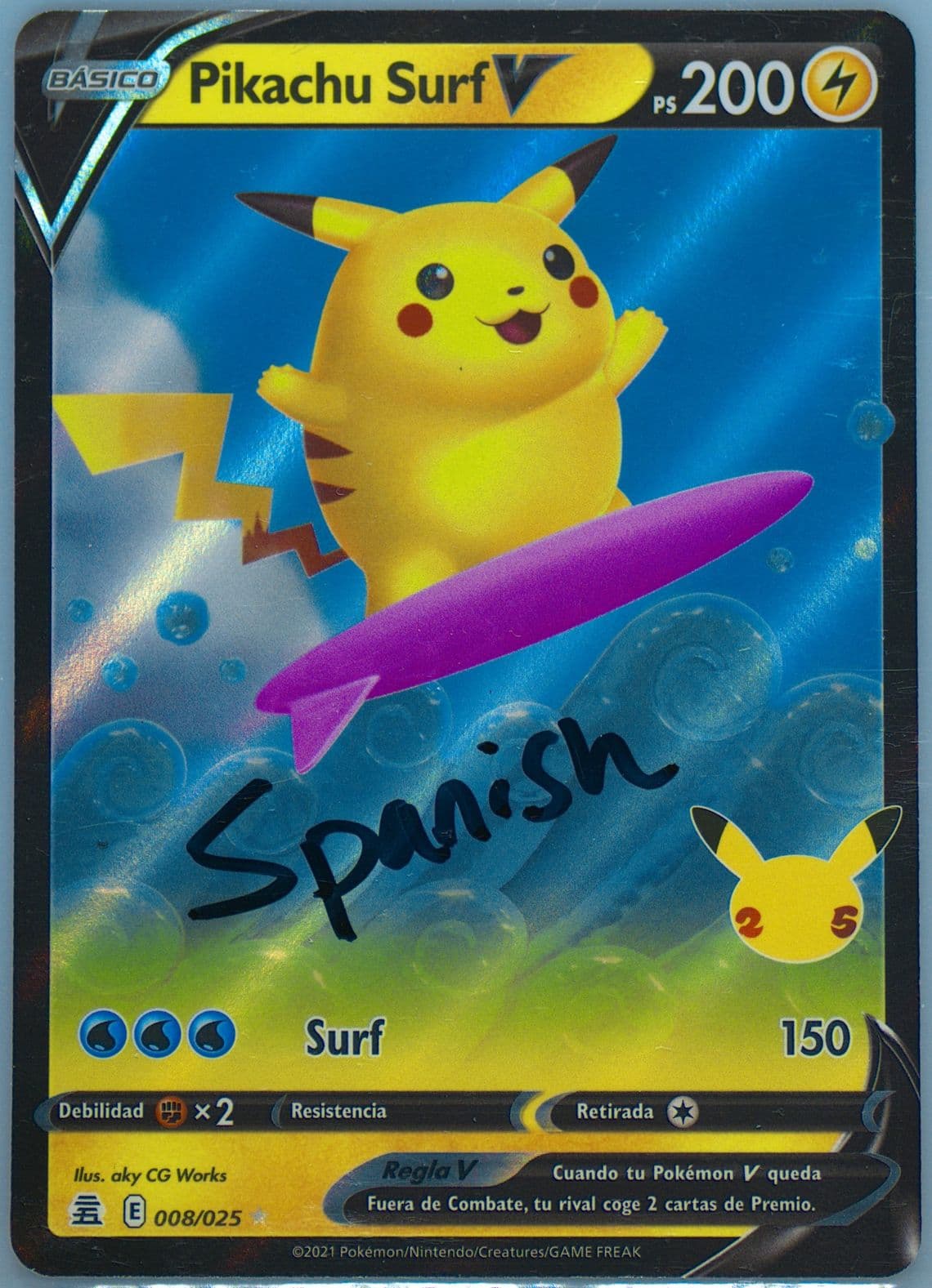 Pikachu Surf V Spanish (008) 2021 Pokemon Celebrations