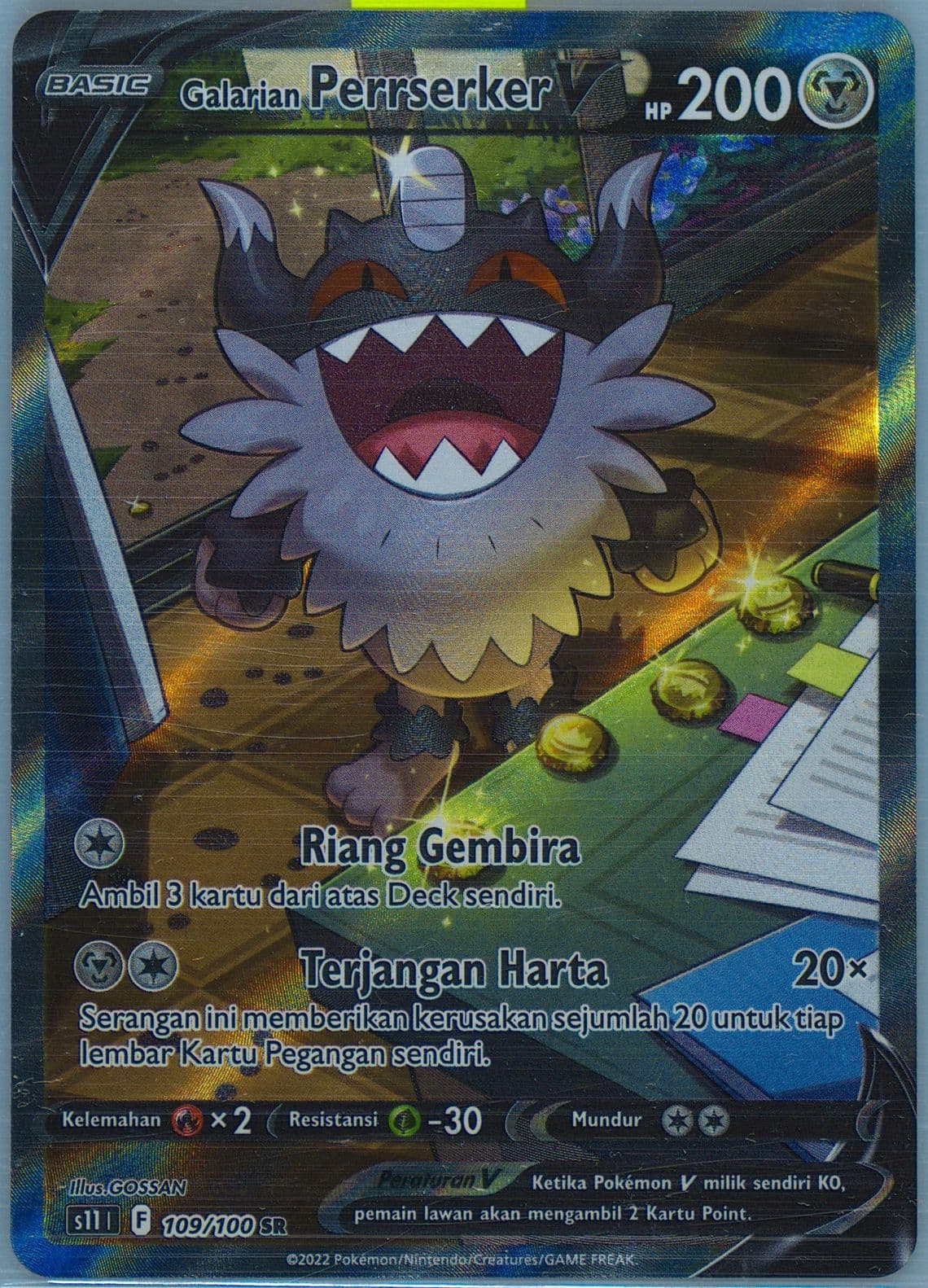 Full Art/Galarian Perrserker V 2022 Pokemon Indonesian Sword & Shield Lost Abyss