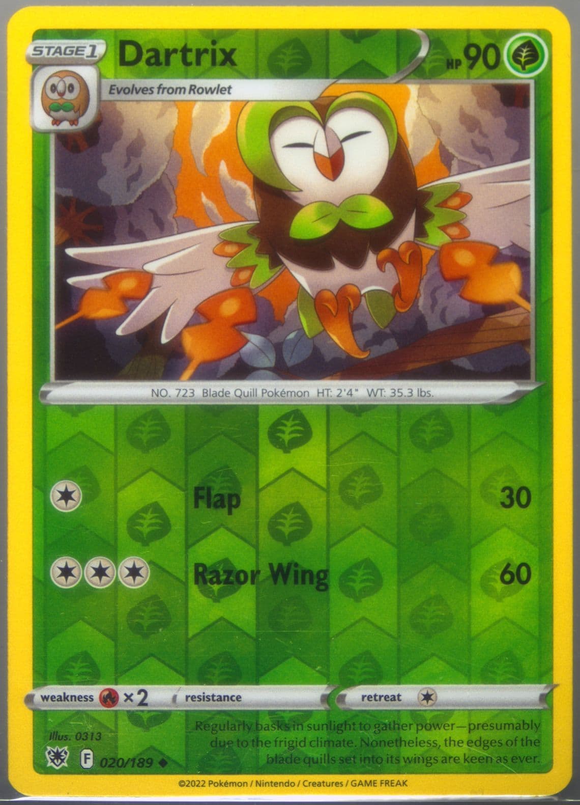 Dartrix-Reverse Foil (020) 2022 Pokemon Sword & Shield Astral Radiance