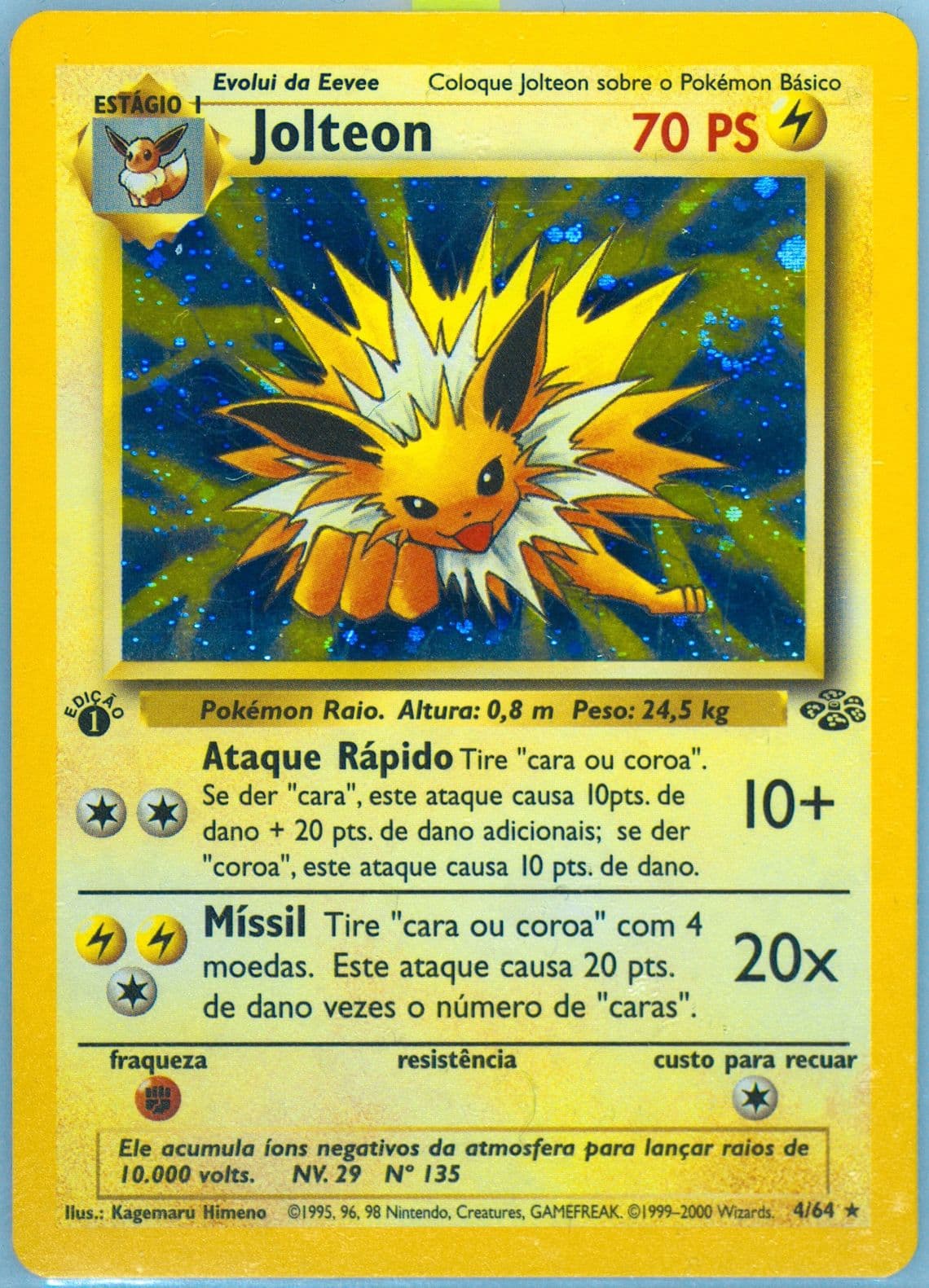Jolteon-Holo 1st Edition (4) 2000 Pokemon Portuguese Jungle