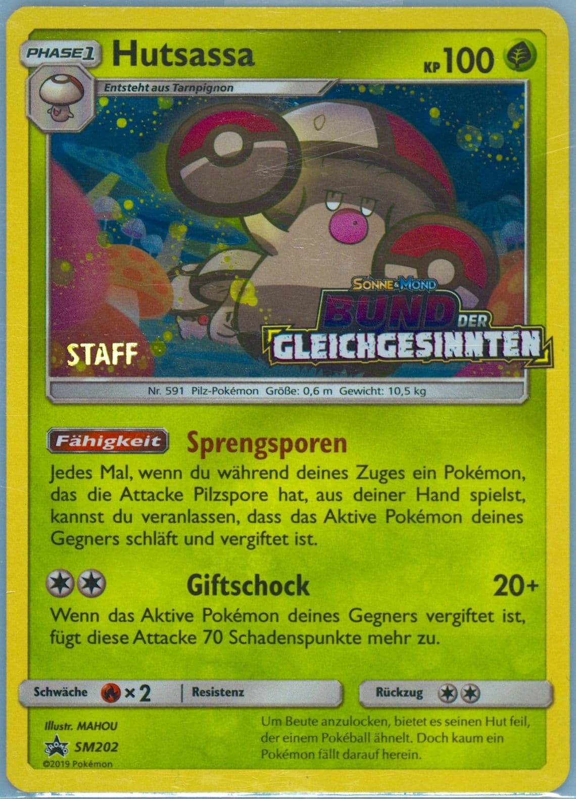 Hutsassa-Holo Unified Minds Prerelease-Staff-German (SM202) 2019 Pokemon SM Black Star Promo