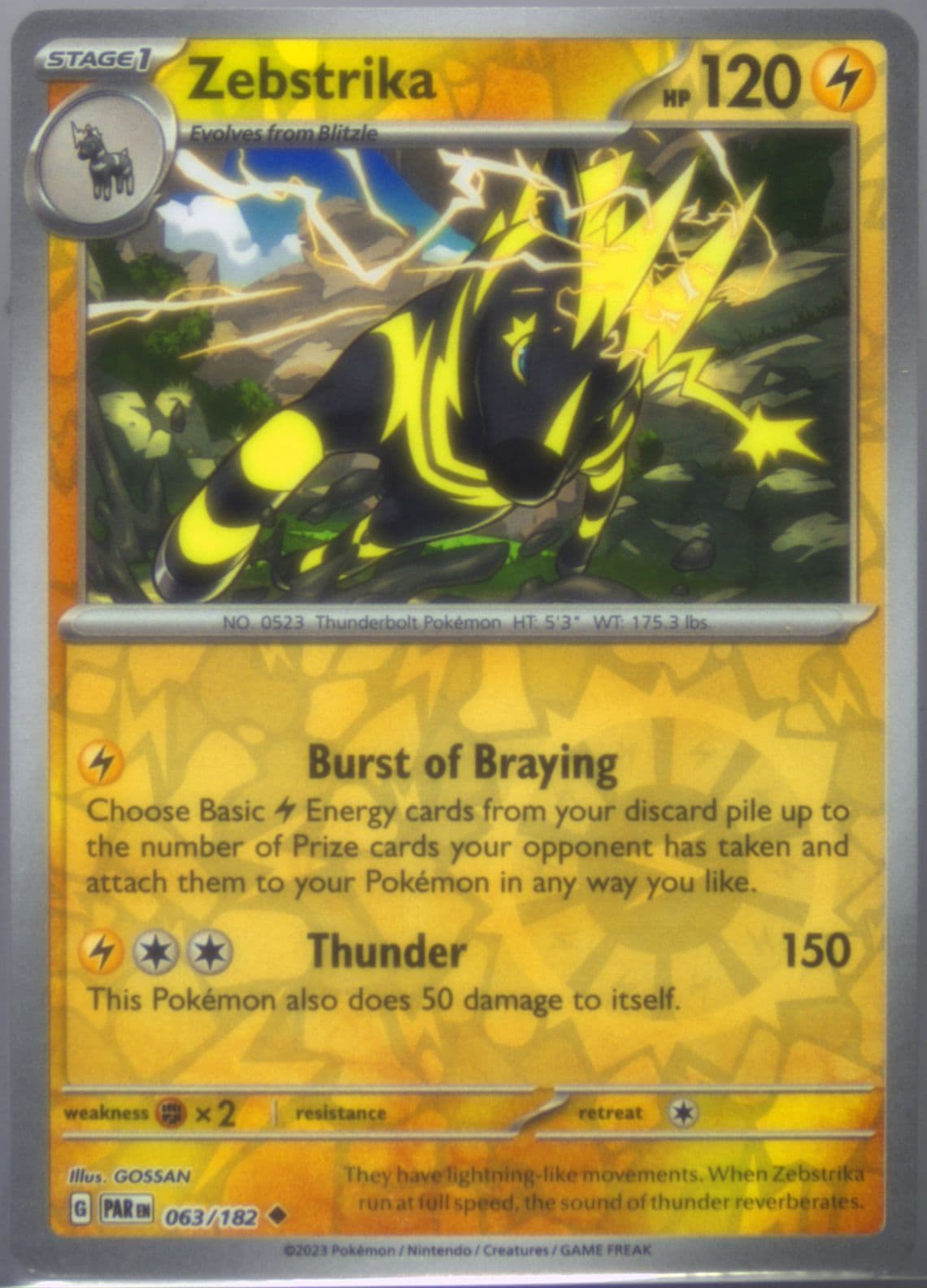 Zebstrika Reverse Holo (063) 2023 Pokemon Par EN-Paradox Rift