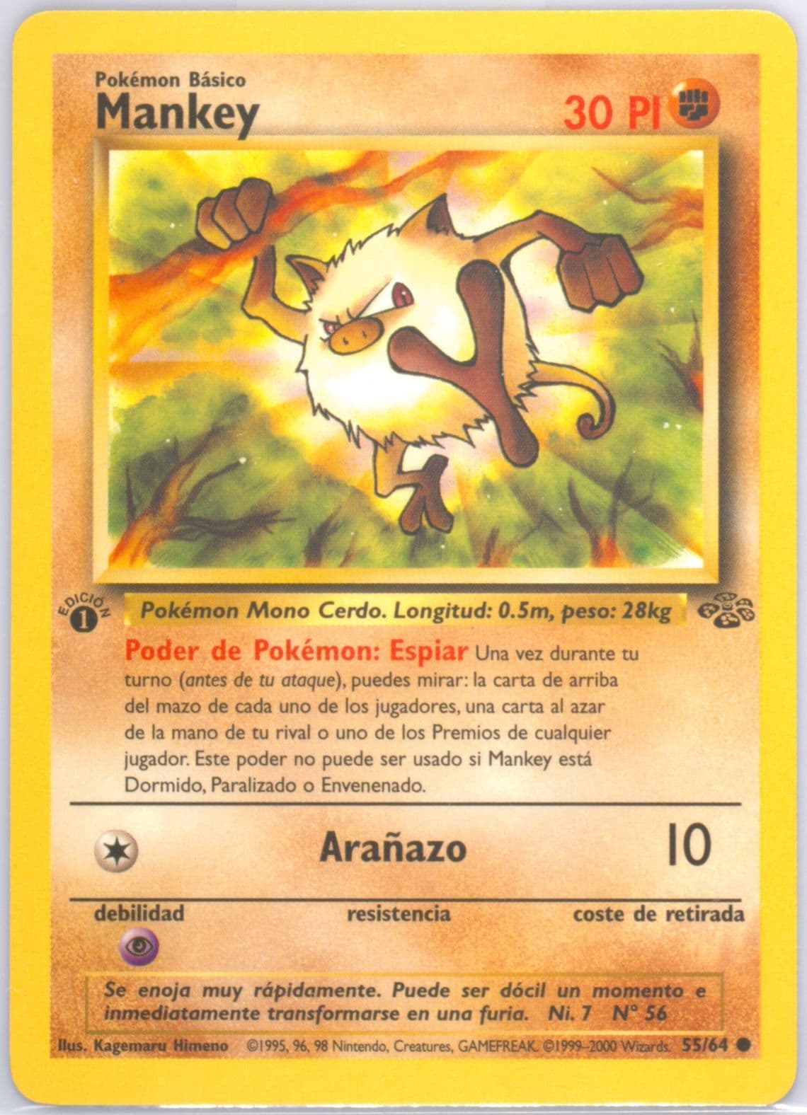 Mankey 1st Edition (55) 2000 Pokemon Spanish Jungle