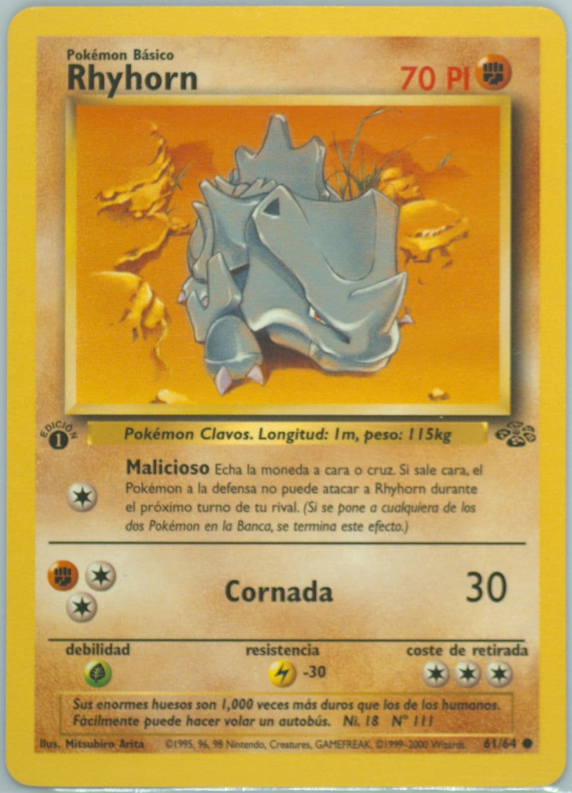 Rhyhorn 1st Edition (61) 2000 Pokemon Spanish Jungle
