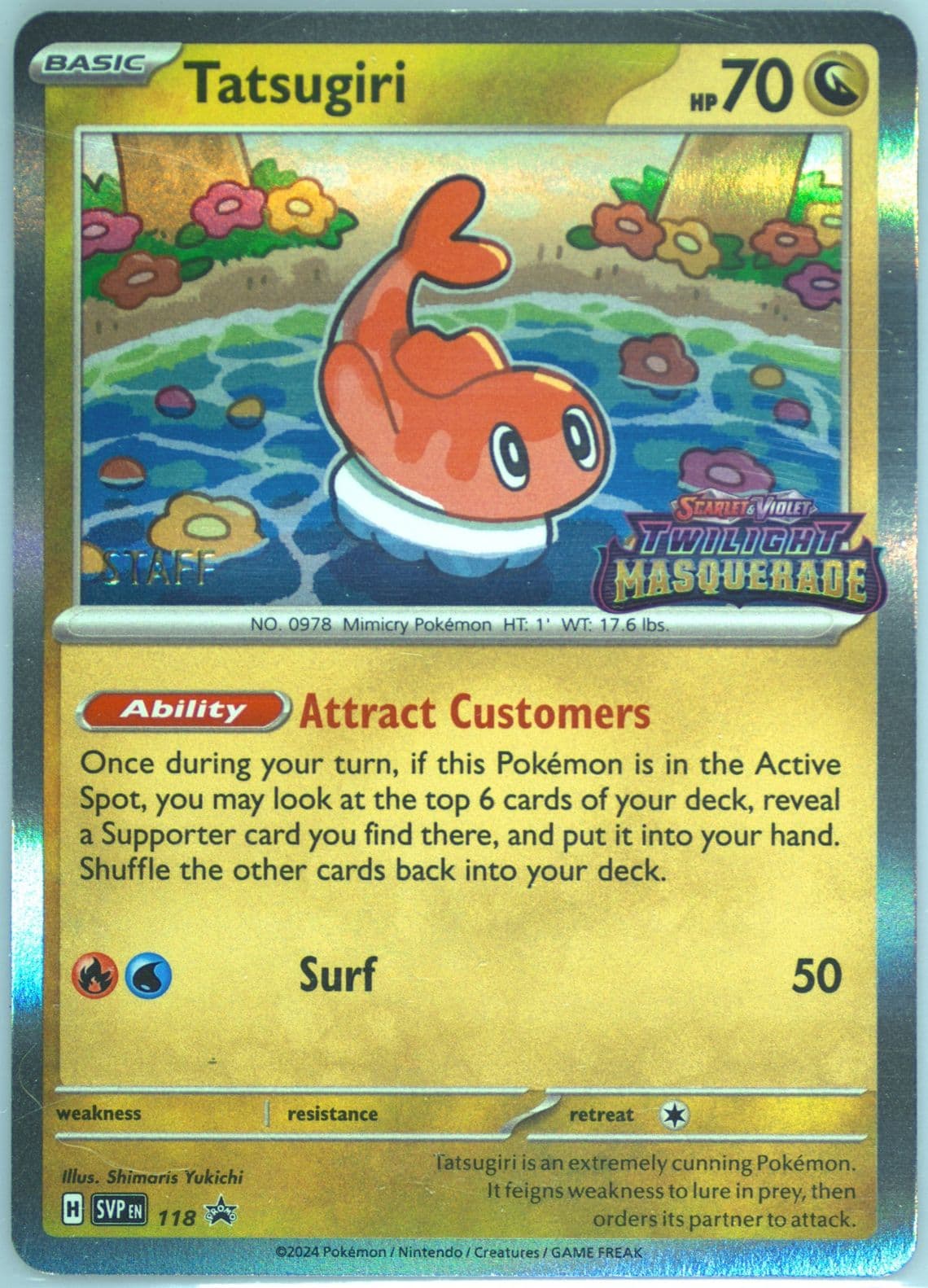Tatsugiri Twilight Masquerade Prerelease-Staff (118) 2024 Pokemon Svp EN-SV Black Star Promo