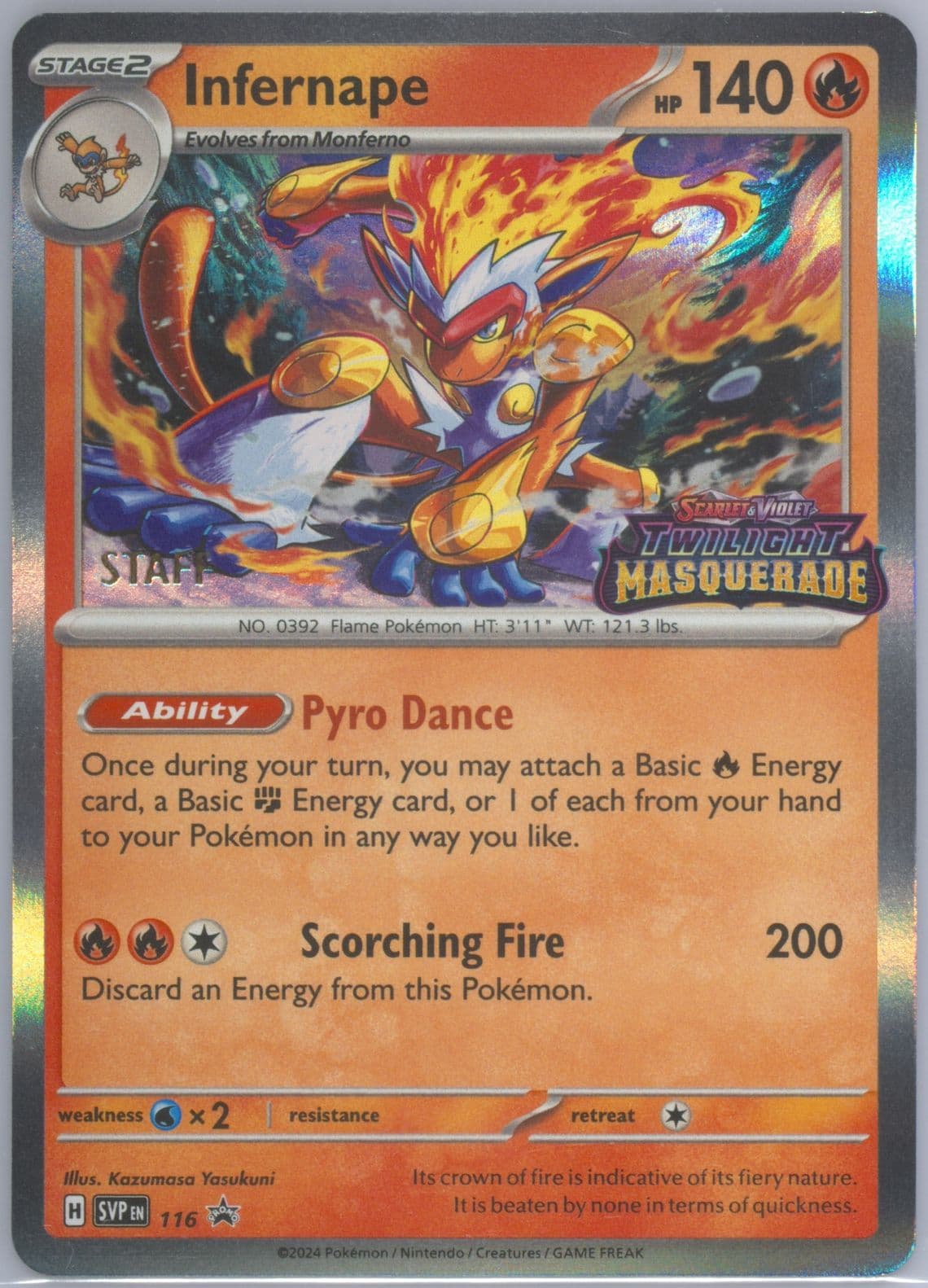 Infernape Twilight Masquerade Prerelease-Staff (116) 2024 Pokemon Svp EN-SV Black Star Promo