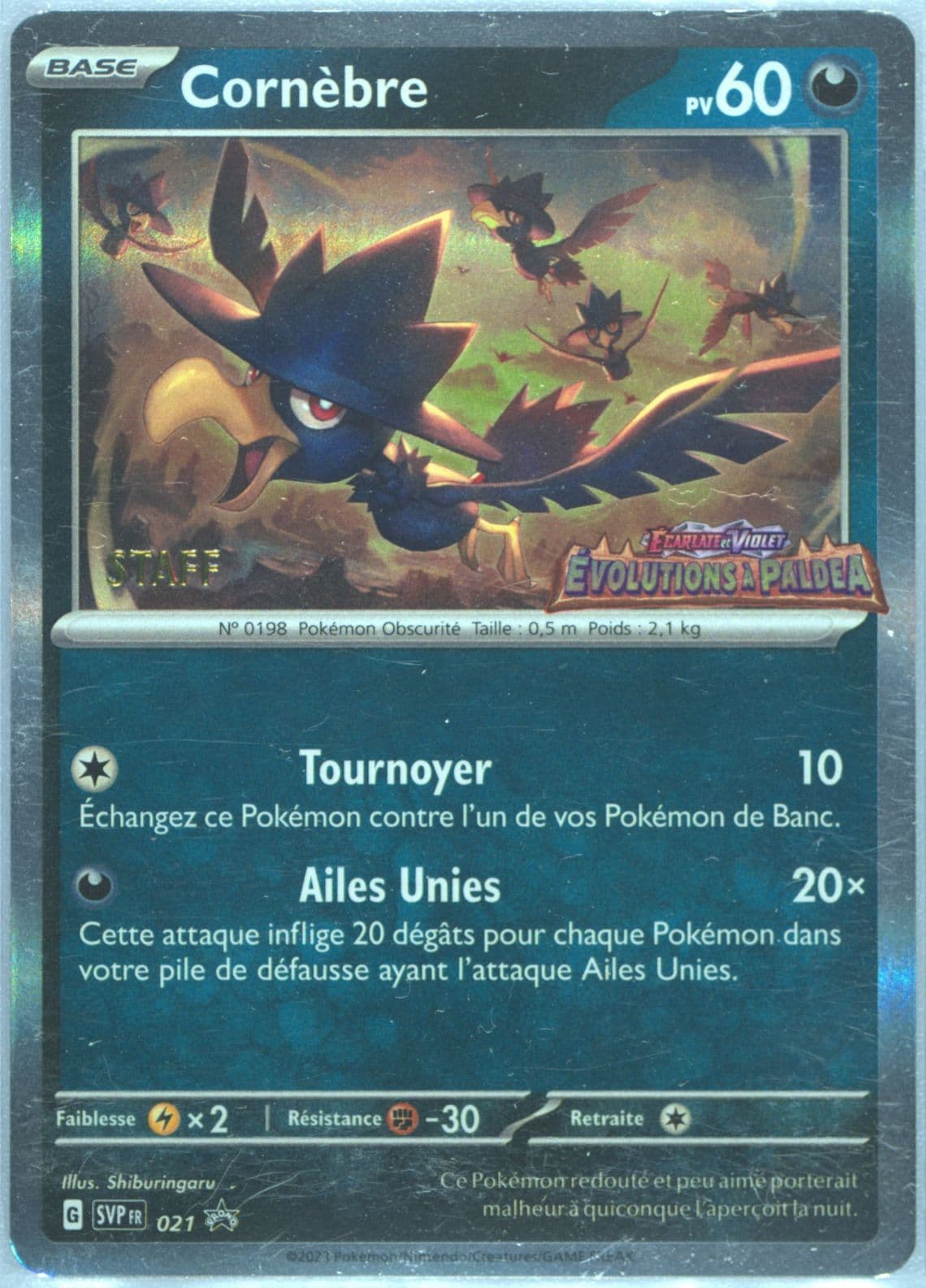 Murkrow Paldea Evolved Prerelease-Staff (021) 2023 Pokemon French Svp FR-SV Black Star Promo