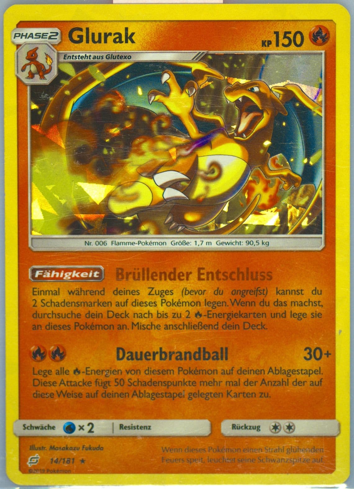 Glurak-Holo German-Cracked Ice (14) 2019 Pokemon Sun & Moon Team Up