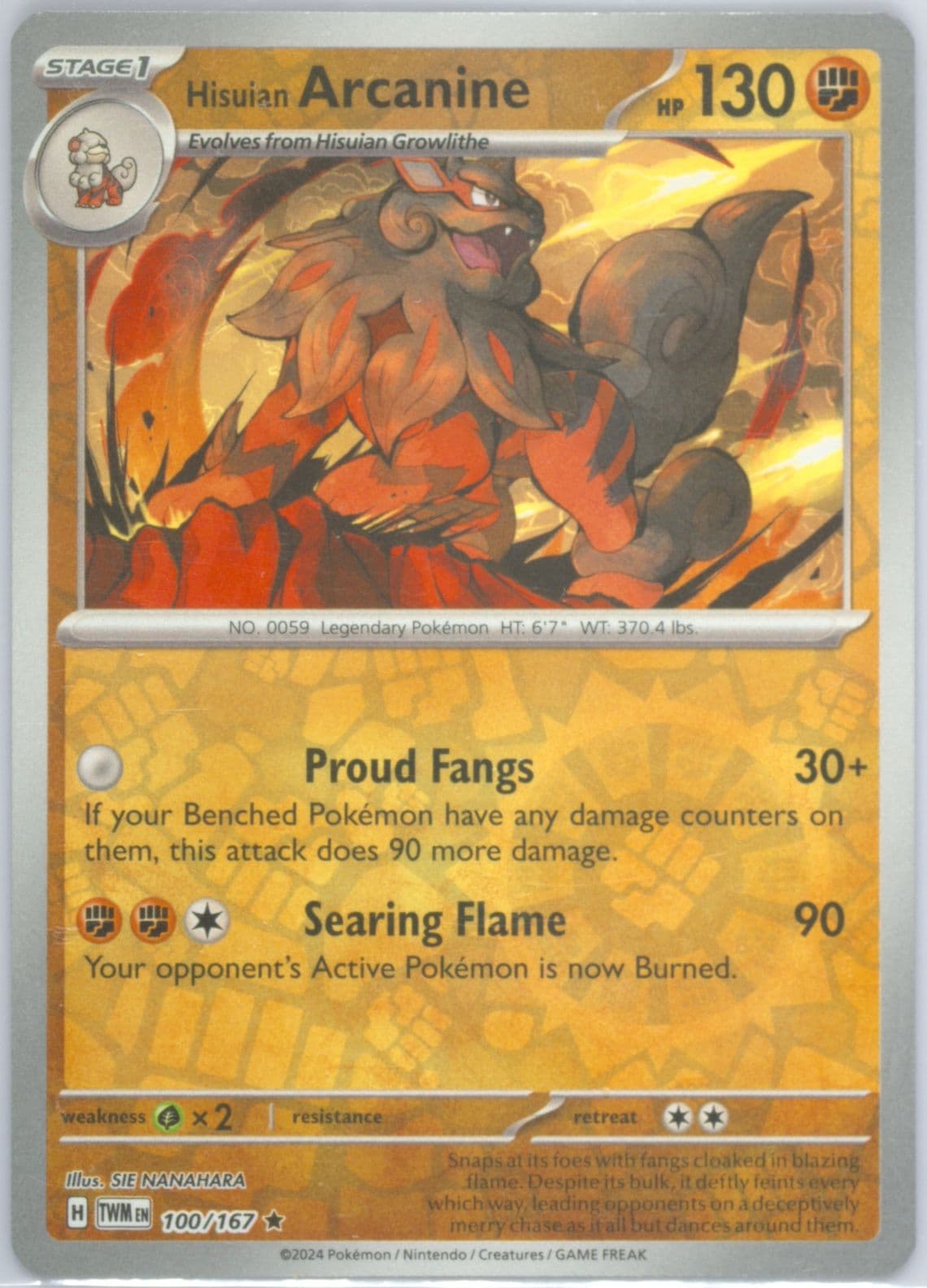 Hisuian Arcanine Reverse Holo (100) 2024 Pokemon Twm EN-Twilight Masquerade