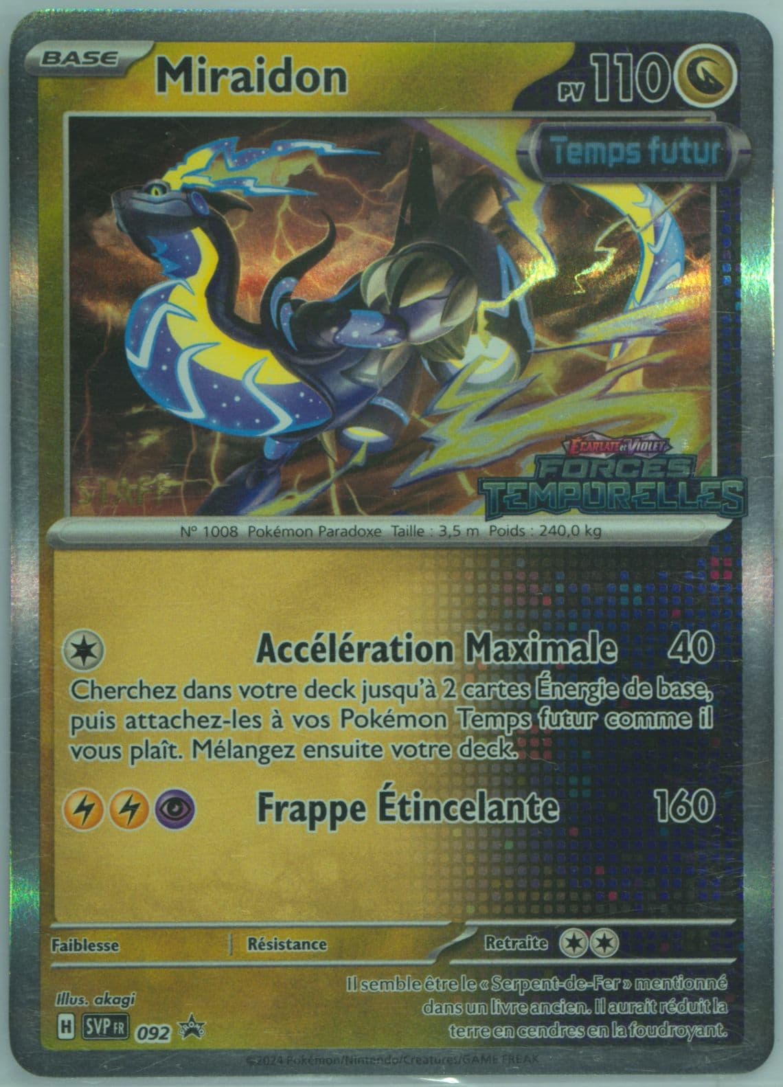 Miraidon Temporal Forces Prerelease-Staff (092) 2024 Pokemon French Svp FR-SV Black Star Promo