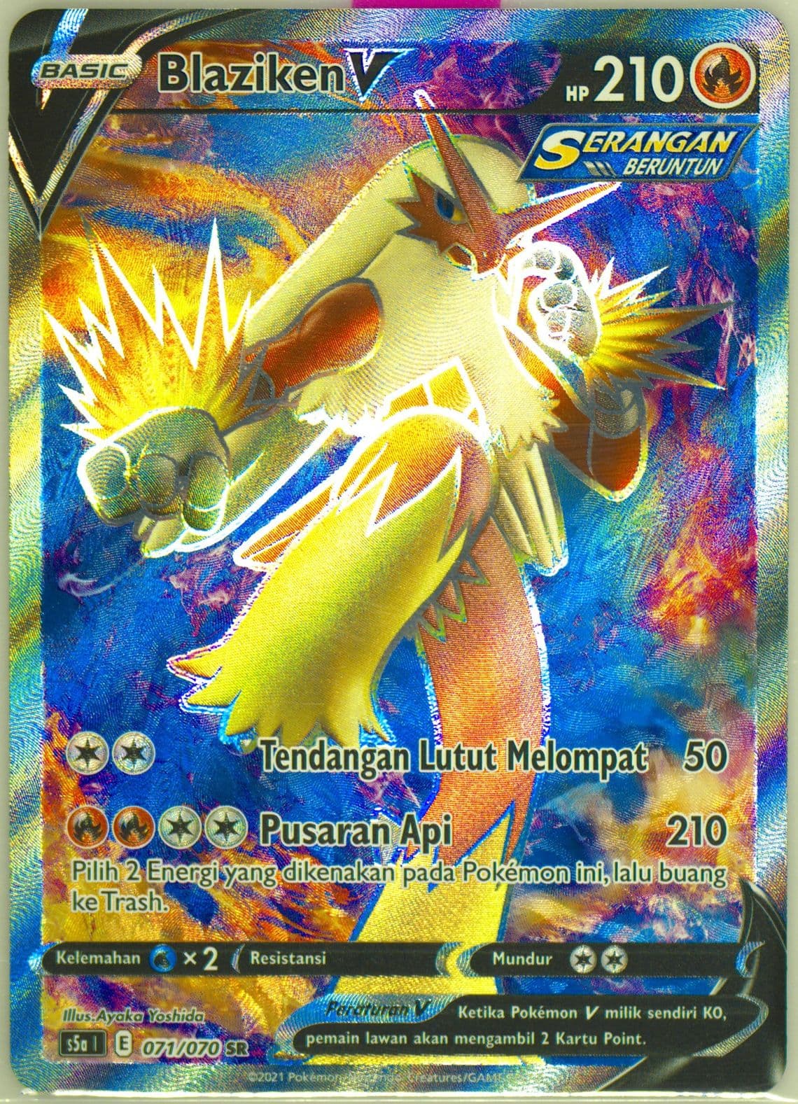 Full Art/Blaziken V (071) 2021 Pokemon Indonesian Sword & Shield Peerless Fighters