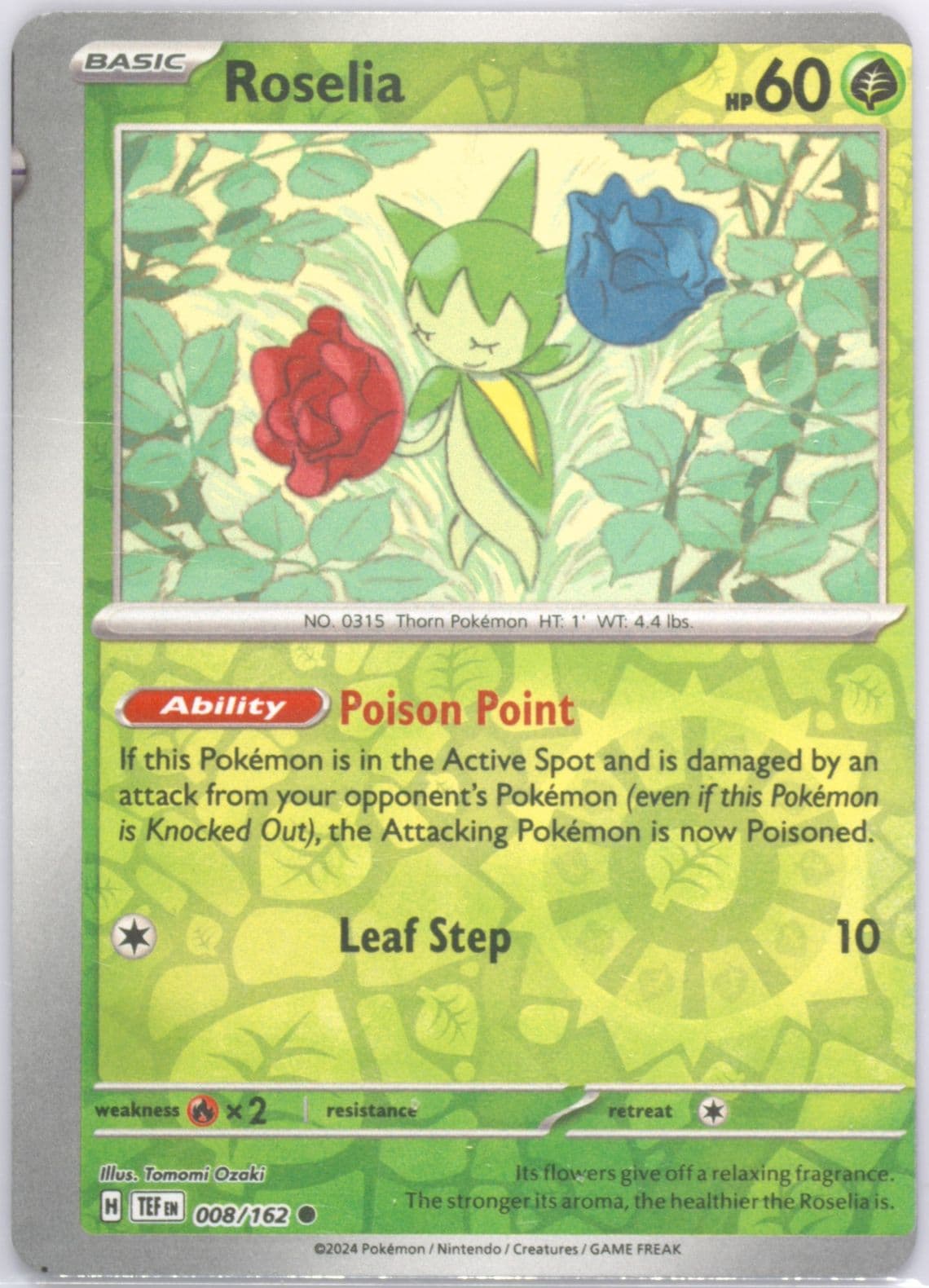 Roselia Reverse Holo (008) 2024 Pokemon Tef EN-Temporal Forces