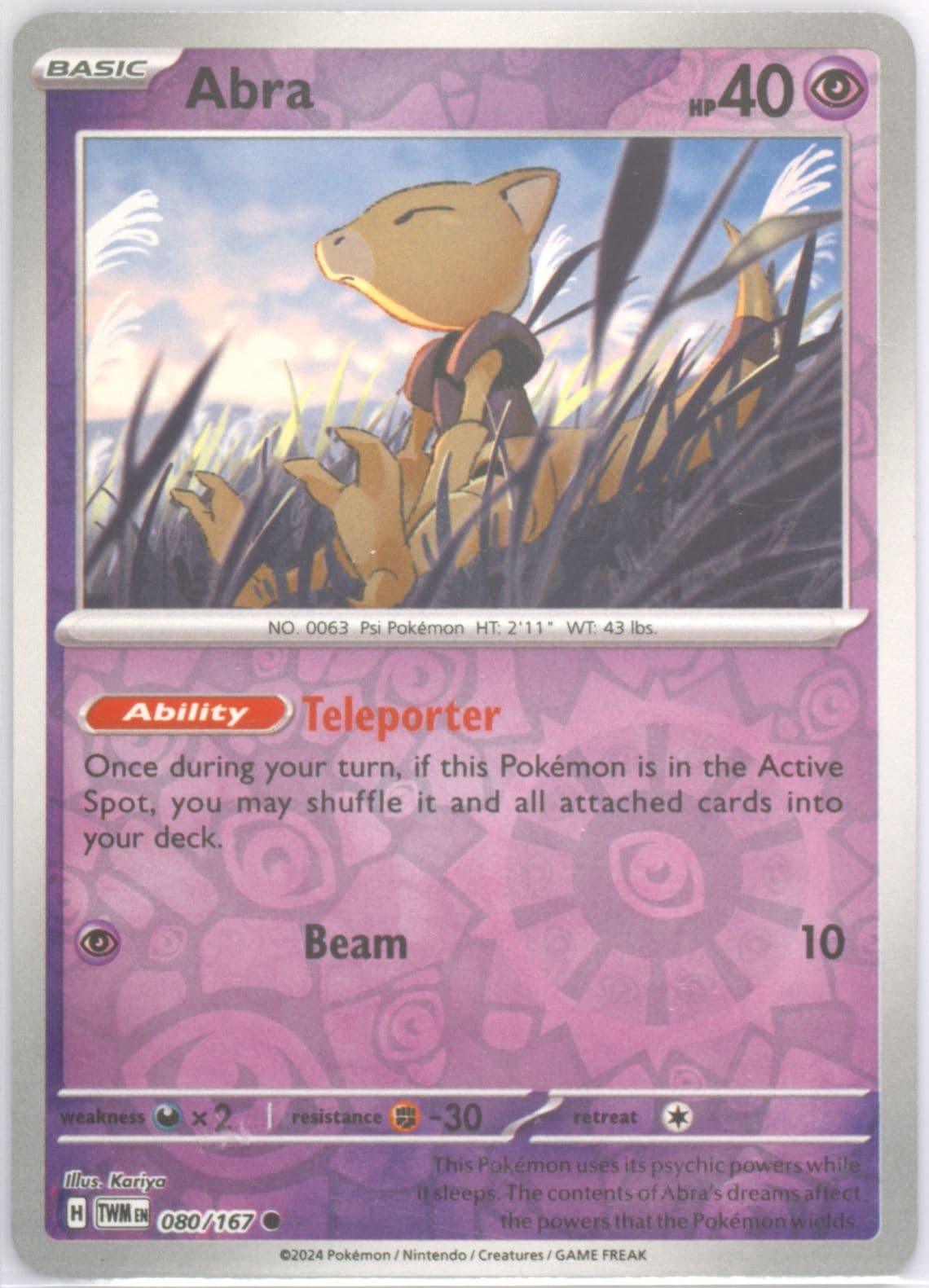 Abra Reverse Holo (080) 2024 Pokemon Twm EN-Twilight Masquerade