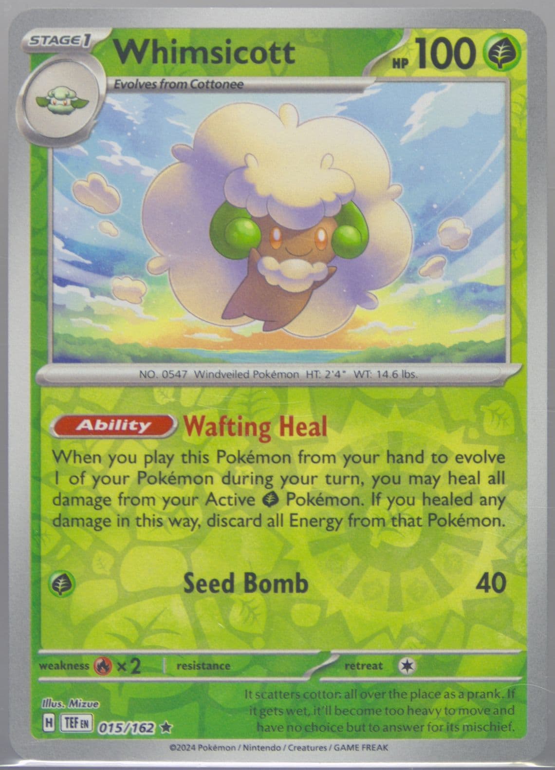 Whimsicott Reverse Holo (015) 2024 Pokemon Tef EN-Temporal Forces