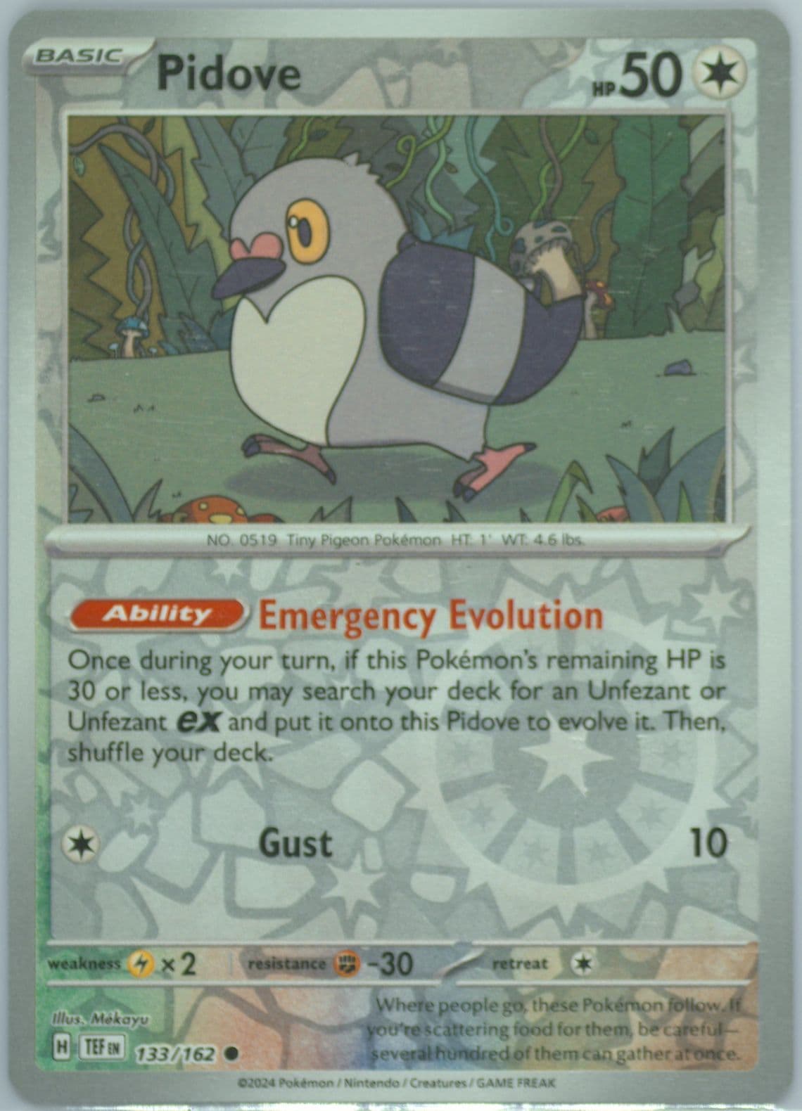 Pidove Reverse Holo (133) 2024 Pokemon Tef EN-Temporal Forces