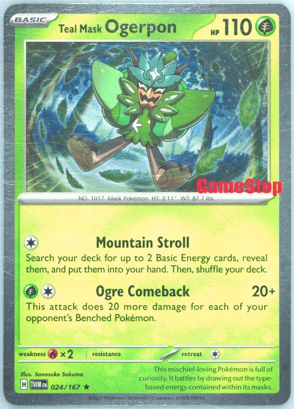 Teal Mask Ogerpon Gamestop Exclusive (024) 2024 Pokemon Twm EN-Twilight Masquerade