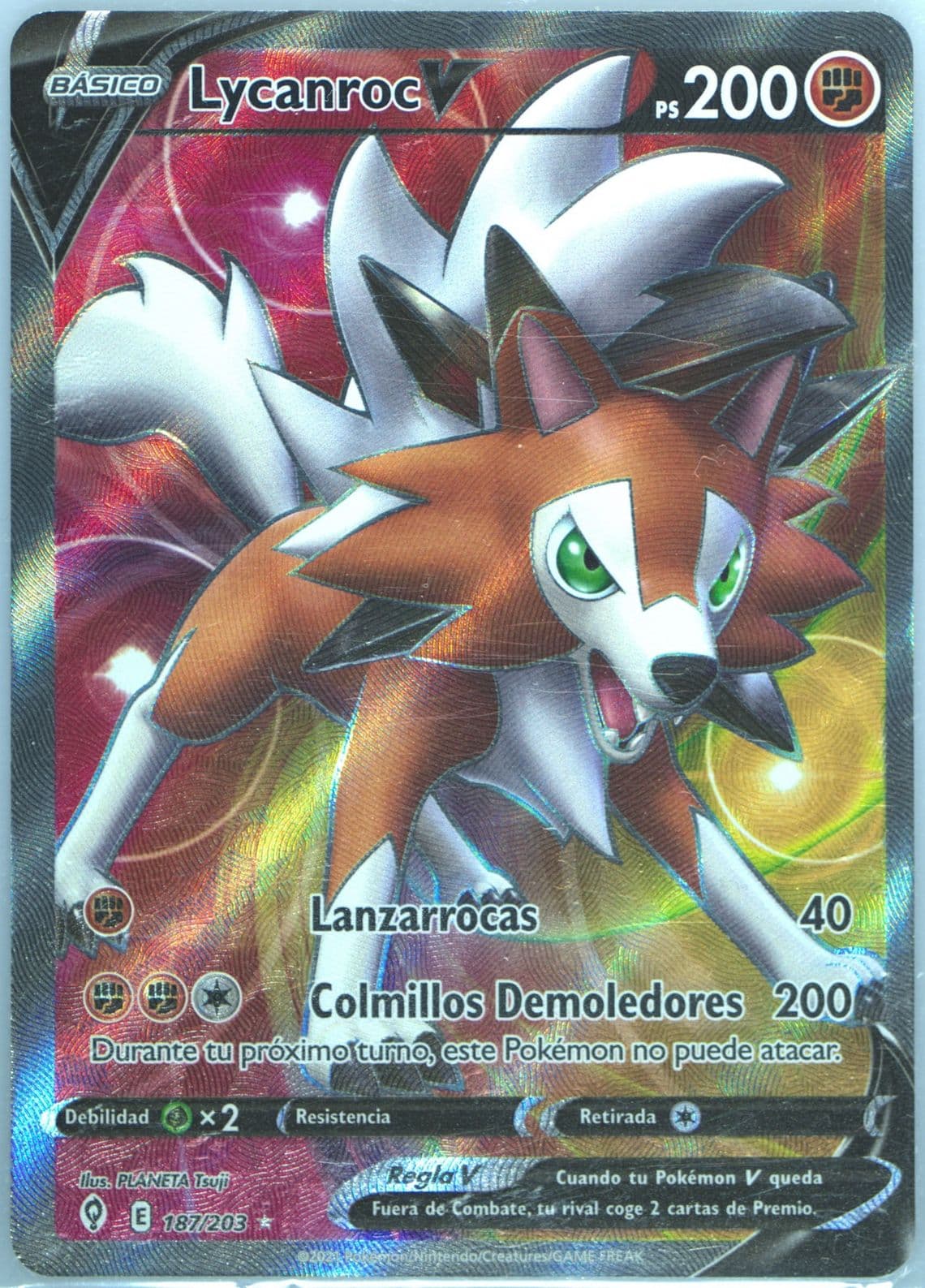 Full Art/Lycanroc V Spanish (187) 2021 Pokemon Sword & Shield Evolving Skies