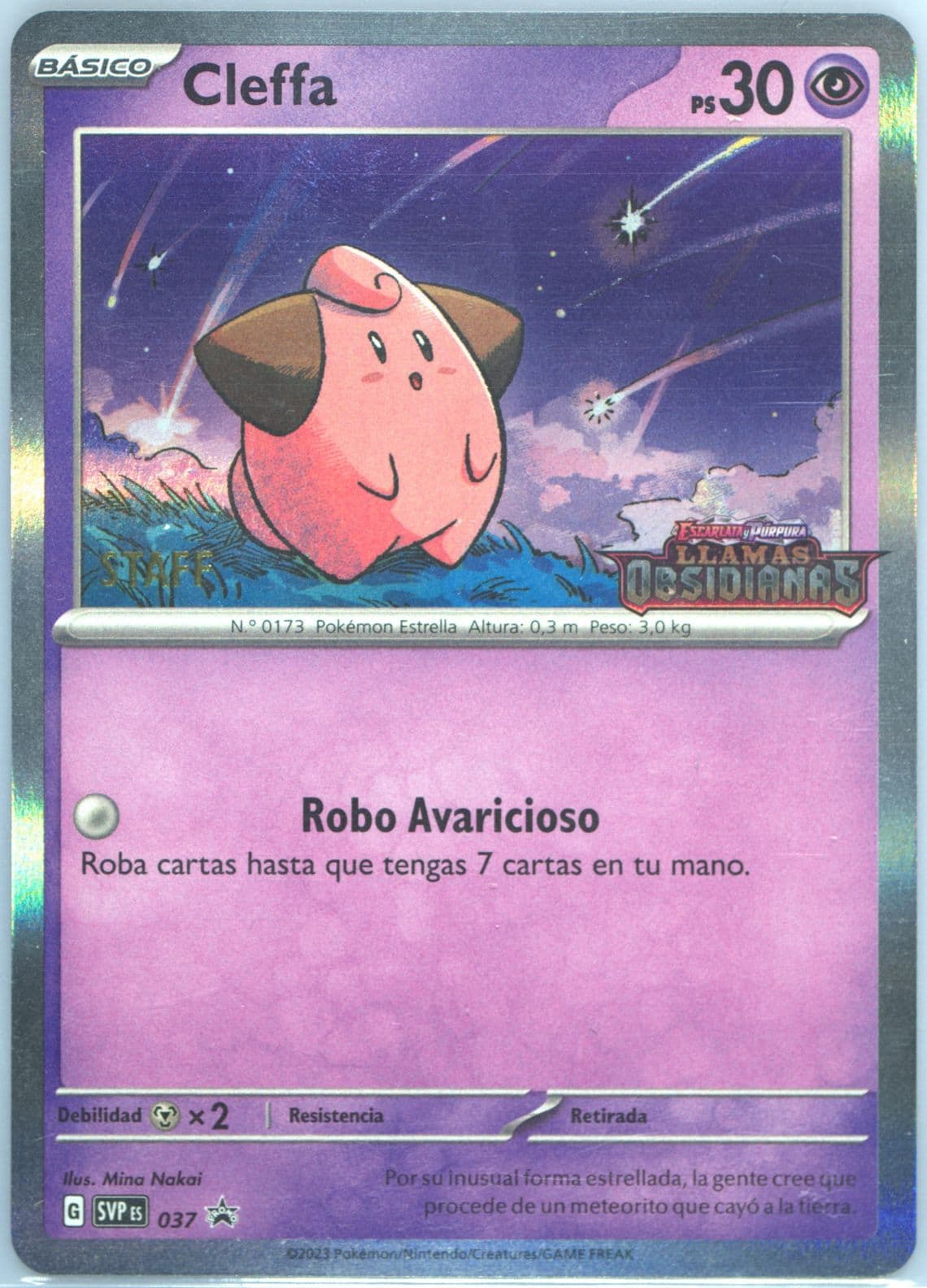 Cleffa Obsidian Flames Prerelease-Staff (037) 2023 Pokemon Spanish Svp ES-SV Black Star Promo