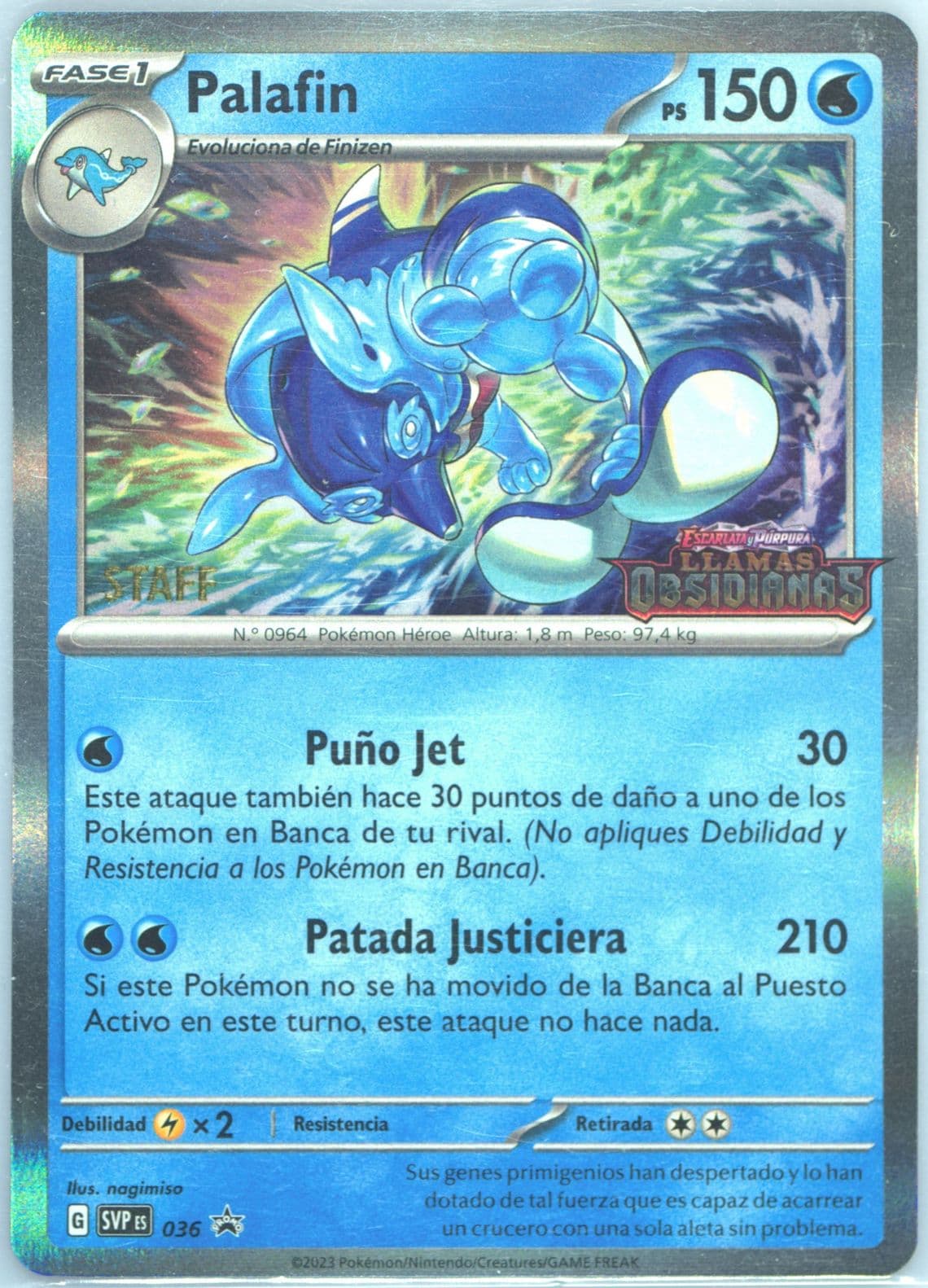 Palafin Obsidian Flames Prerelease-Staff (036) 2023 Pokemon Spanish Svp ES-SV Black Star Promo