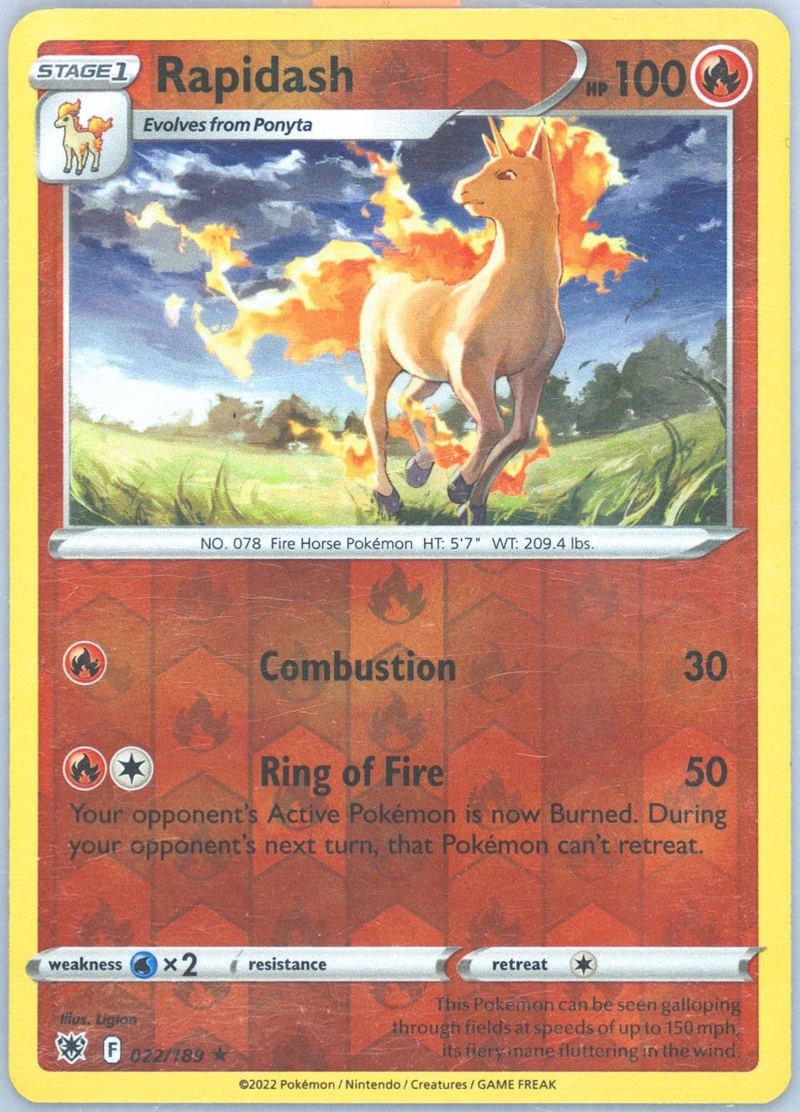 Rapidash-Reverse Foil (022) 2022 Pokemon Sword & Shield Astral Radiance